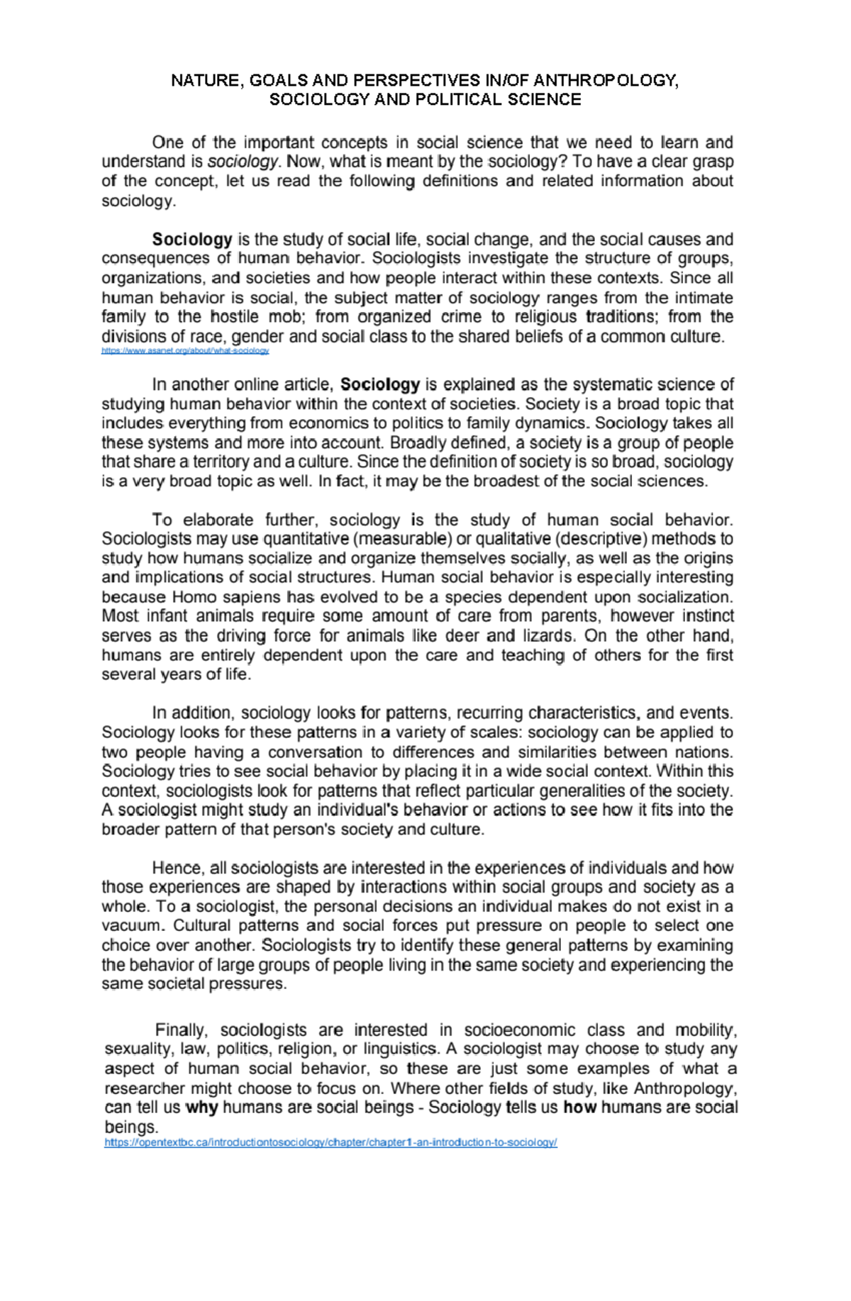 UCSP MET 1- Nature AND Goals OF Anthro- Socio-POL SCIE - Social Science ...
