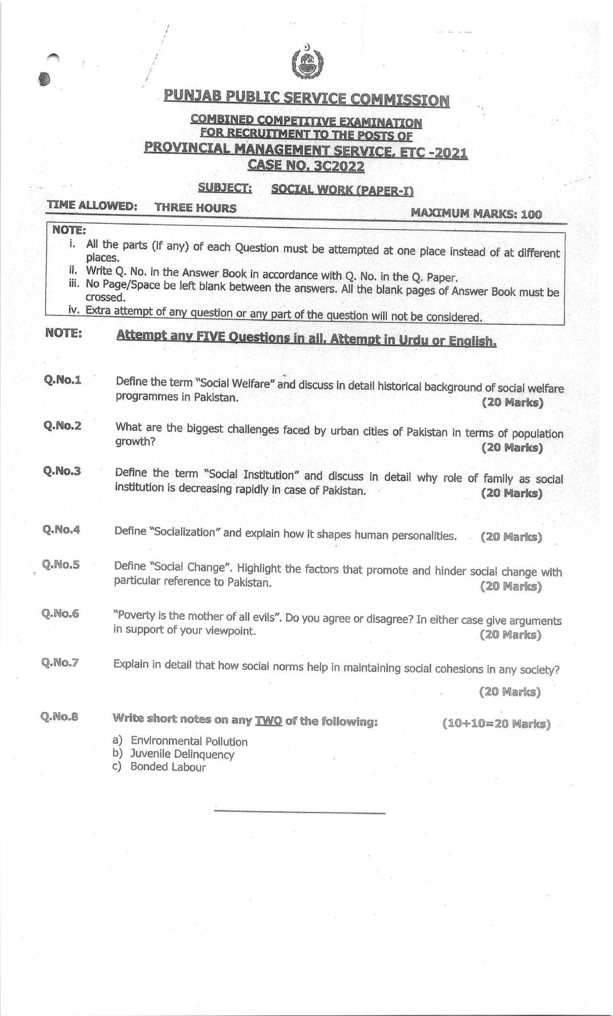 PMS Social Work Paper 2022: Key Questions & Answers Guide - Studocu