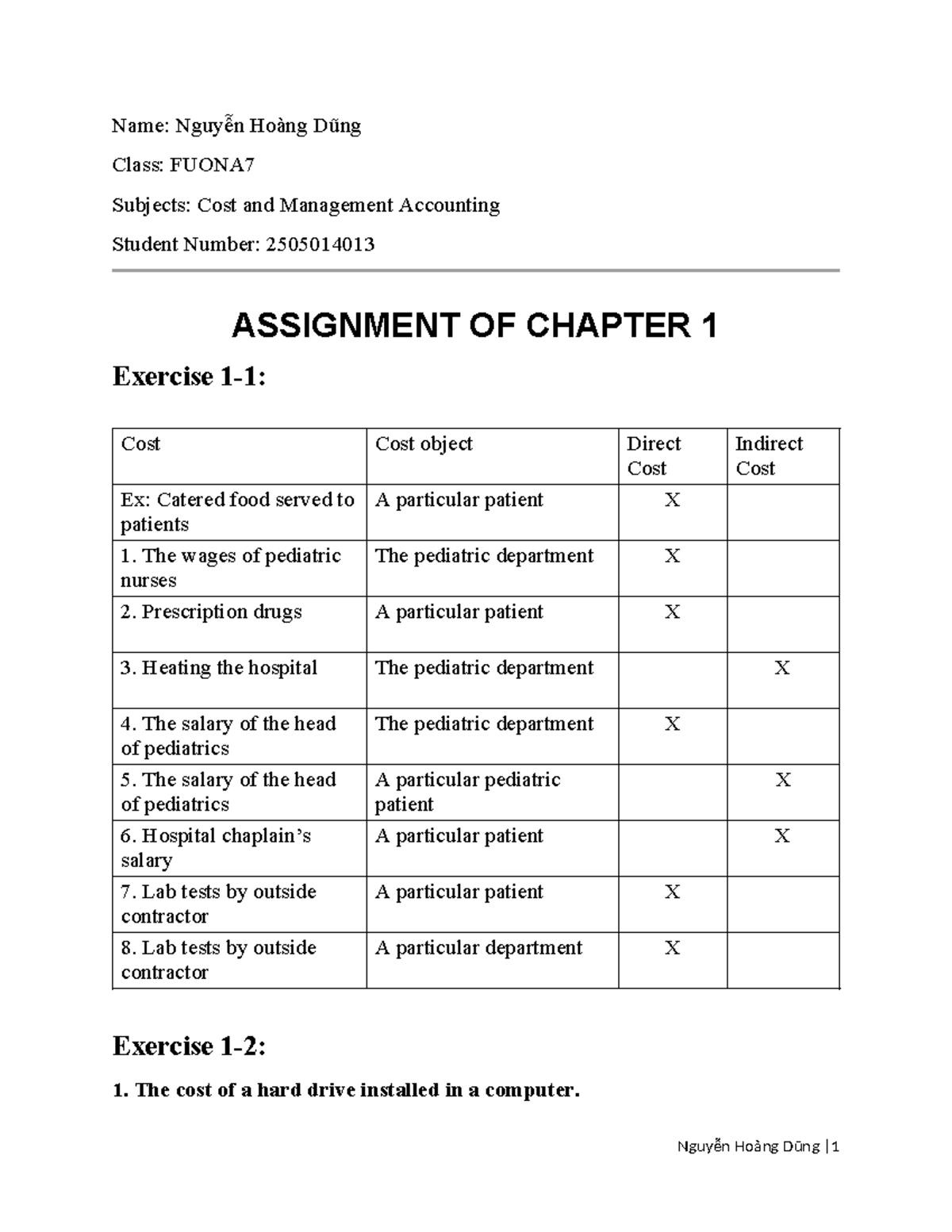 Chapter 1 Assignment - Cost and Management Accounting (FUONA7) - Studocu