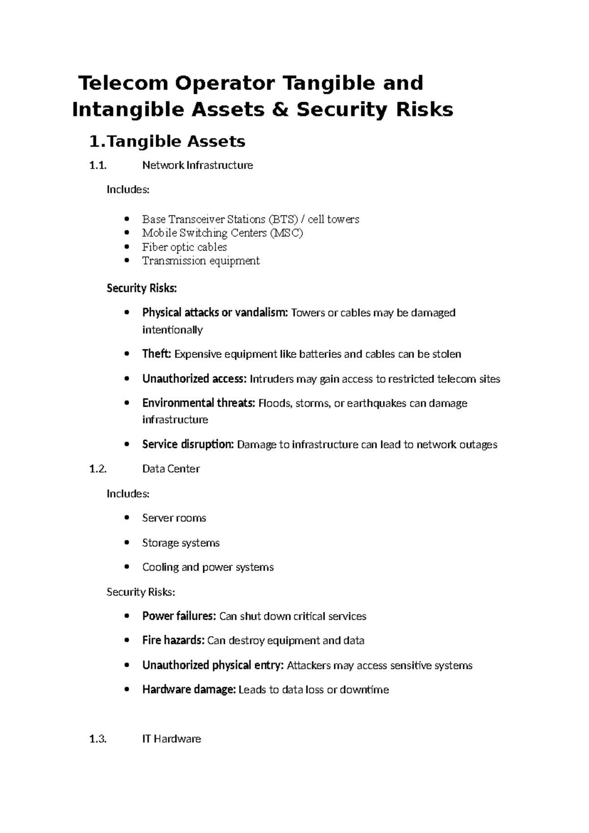 Telecom Operator Security Risks: Tangible & Intangible Assets Analysis ...