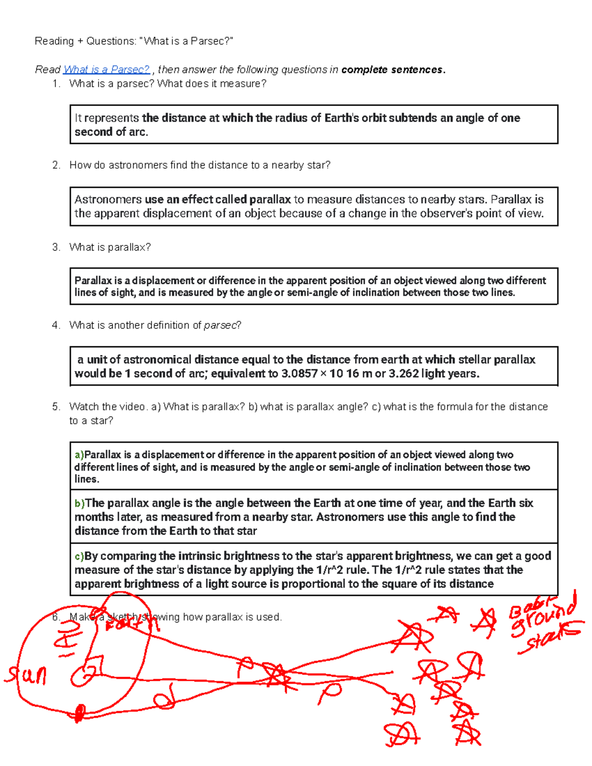 Questions “What is a Parsec - Reading + Questions: “What is a Parsec ...