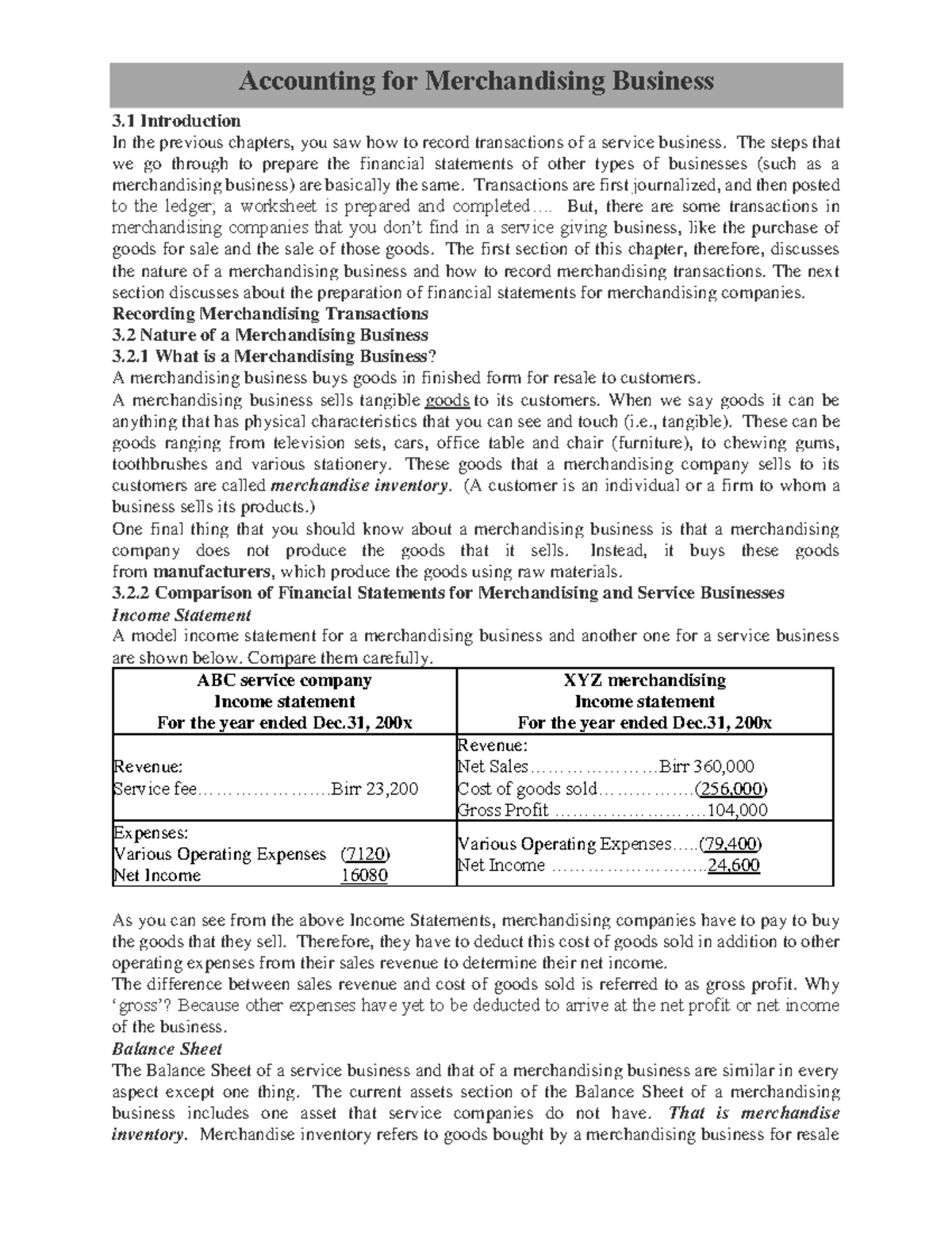 **Accounting Principles for Merchandising Business (ACC 101) Chapter ...