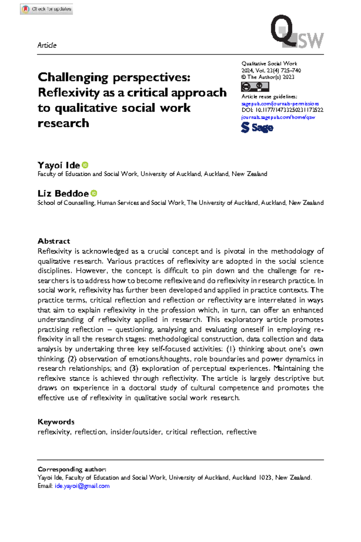 Qualitative Social Work 2024: Reflexivity in Social Work Research - Studocu