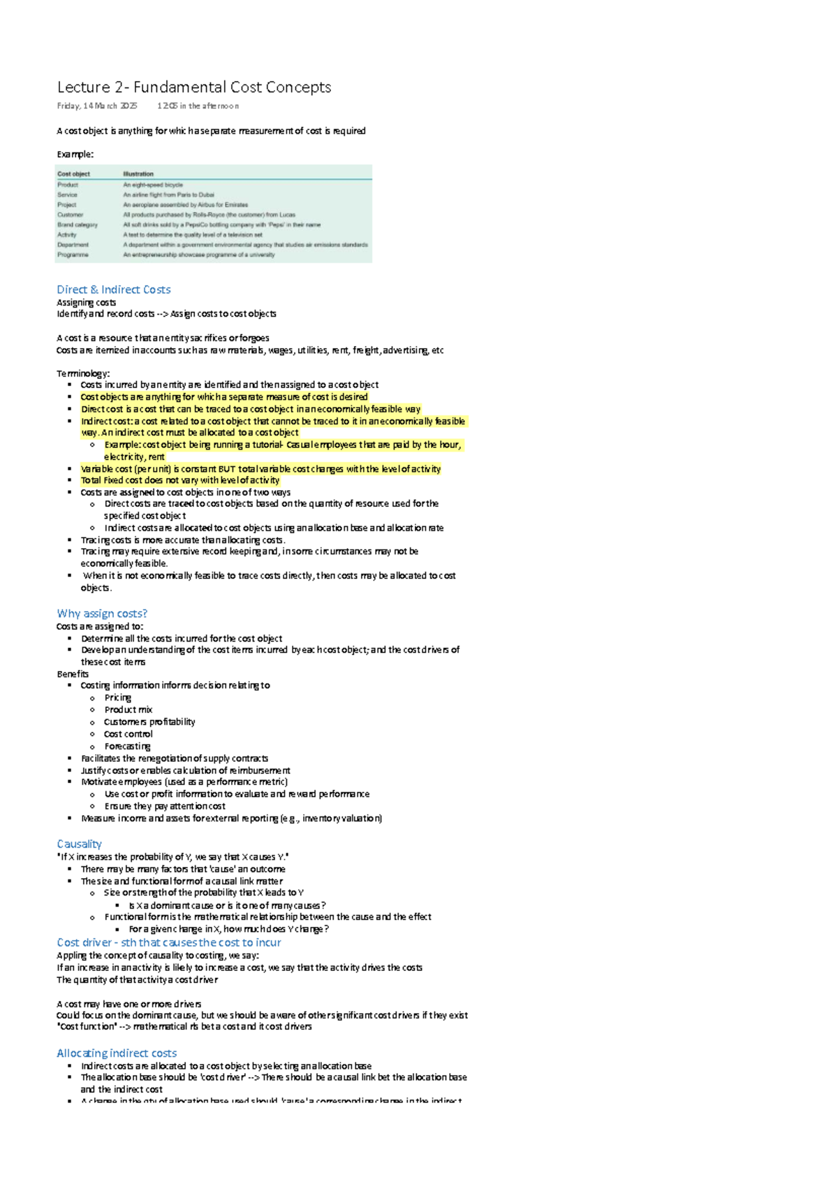 Lecture 2: Key Fundamental Cost Concepts for ACC 101 - Studocu