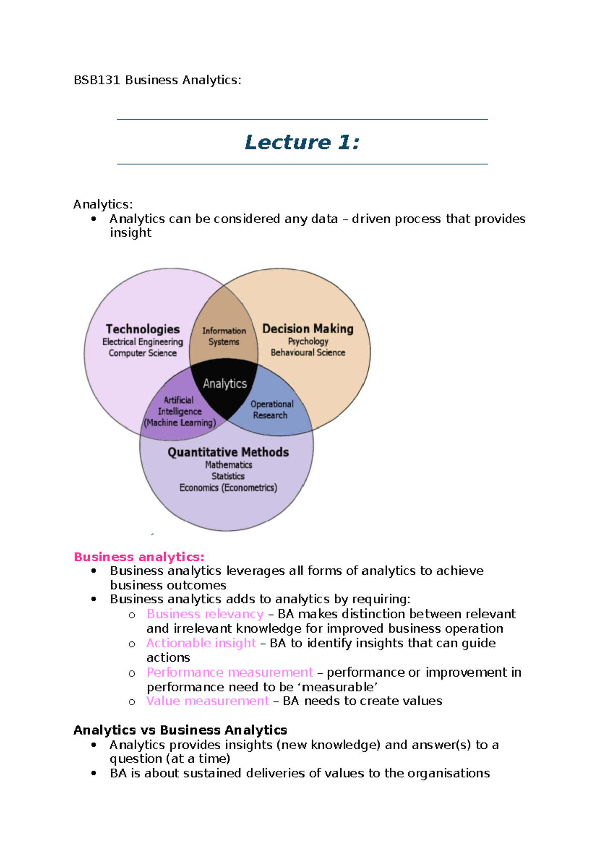 BSB131 Business Analytics: Lecture 1 - Understanding Business Analytics ...