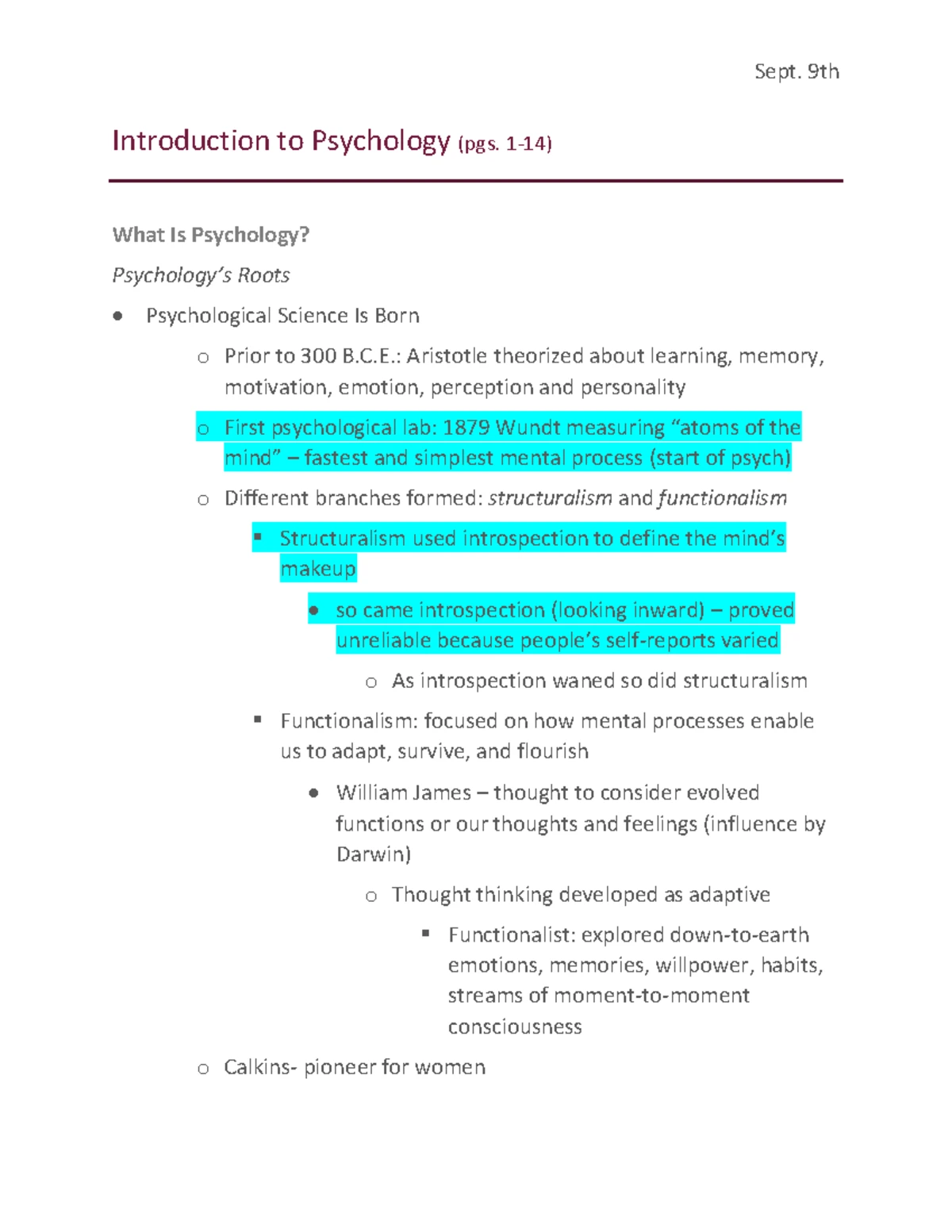 Chapter 1 - Introduction to Psychology Concepts and Principles - Studocu