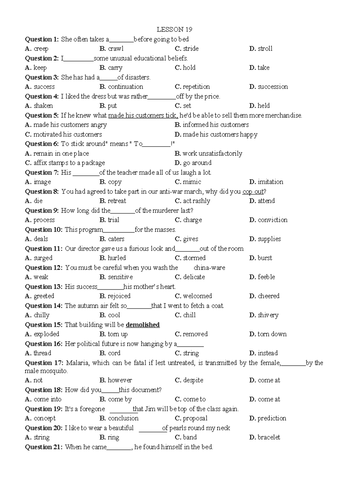 Lesson 19 - English Practice Questions and Answers - Studocu