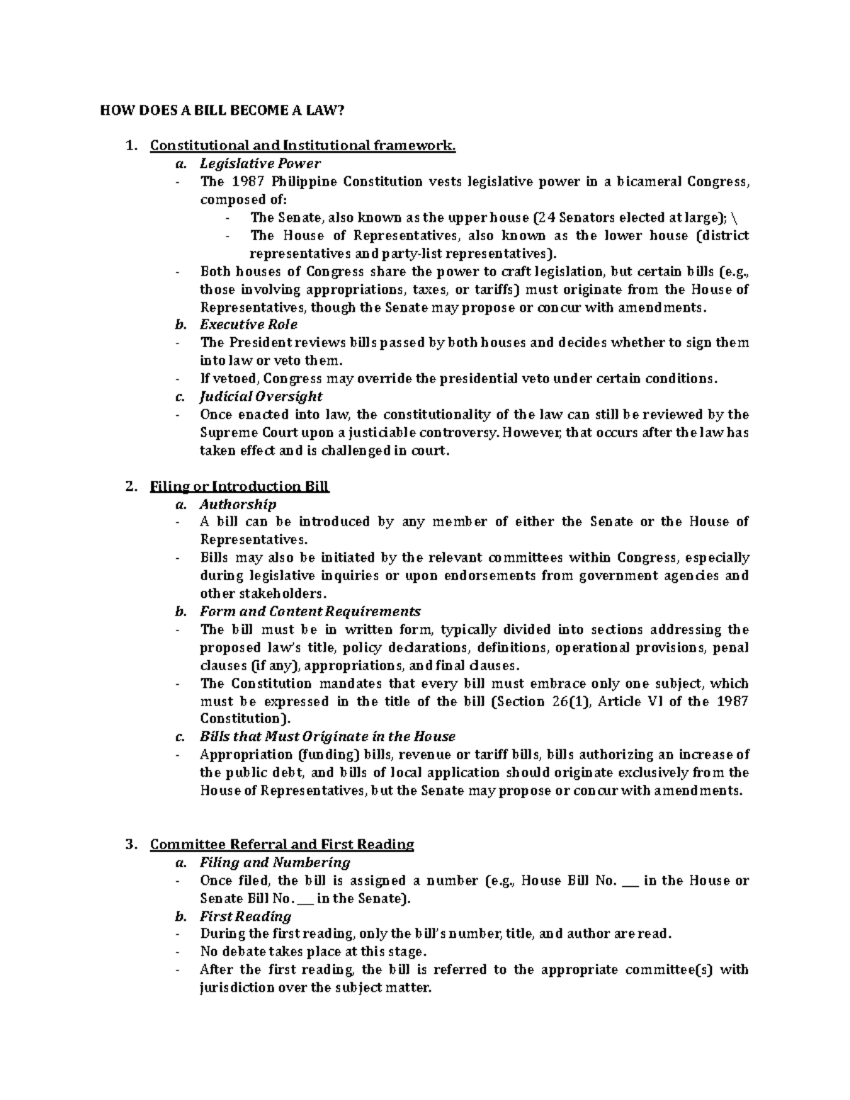 How a Bill Becomes a Law: A Guide to the Legislative Process - Studocu
