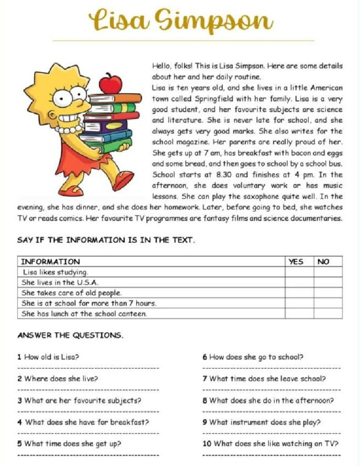 Lisa Simpson: Daily Routine & Homework Insights (ENG 101) - Studocu
