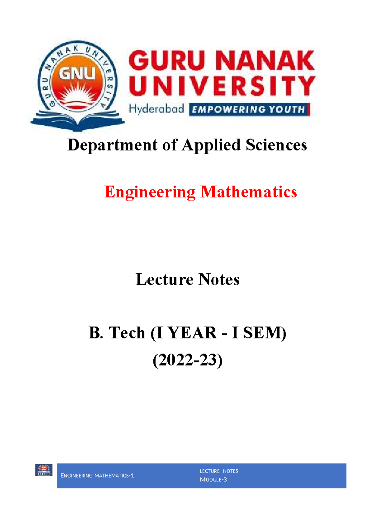 EM 1 Lecture Notes: Sequences and Series Concepts - Studocu
