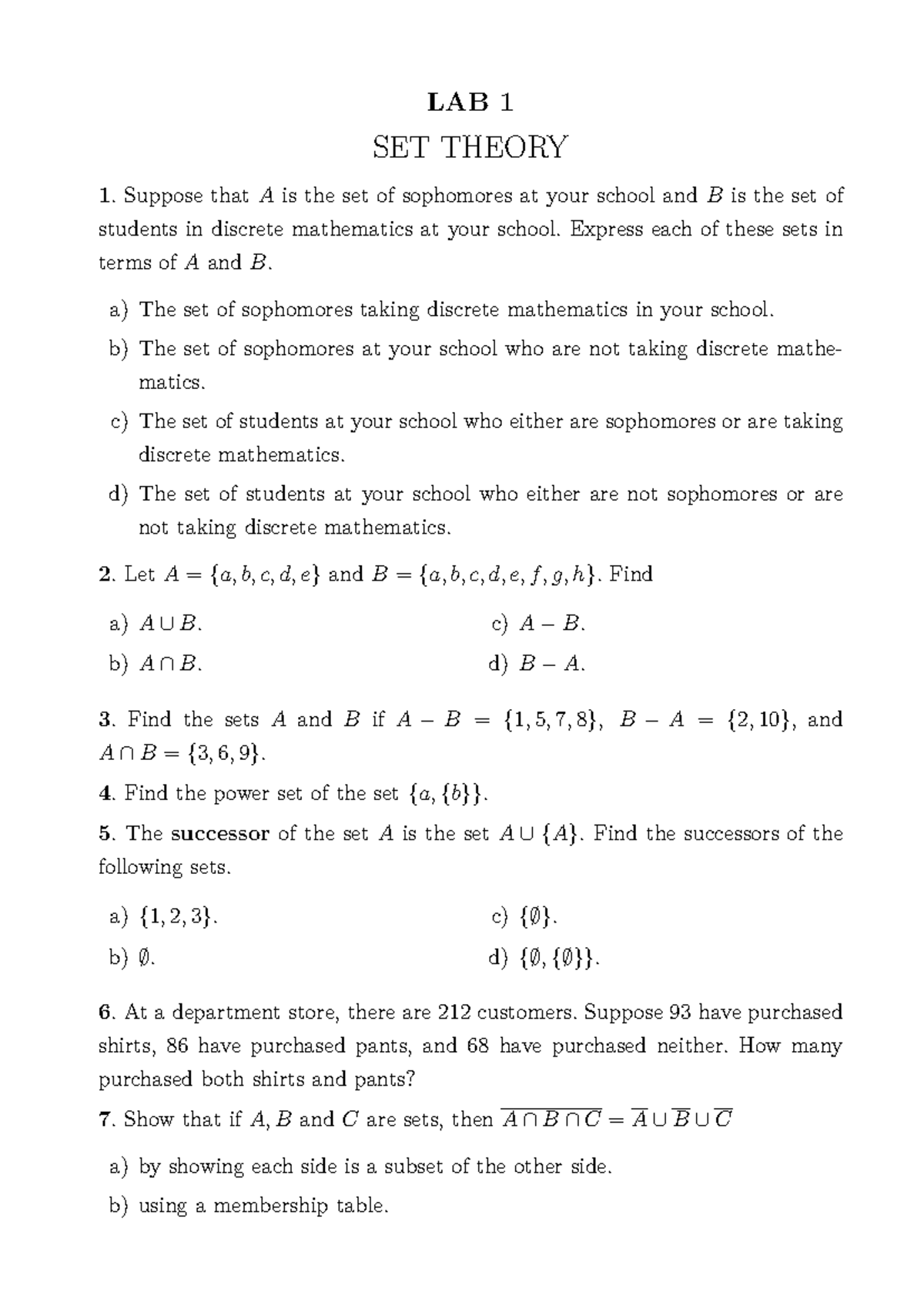 LAB 1 SET THEORY & FUNCTIONS - Comprehensive Study Guide - Studocu