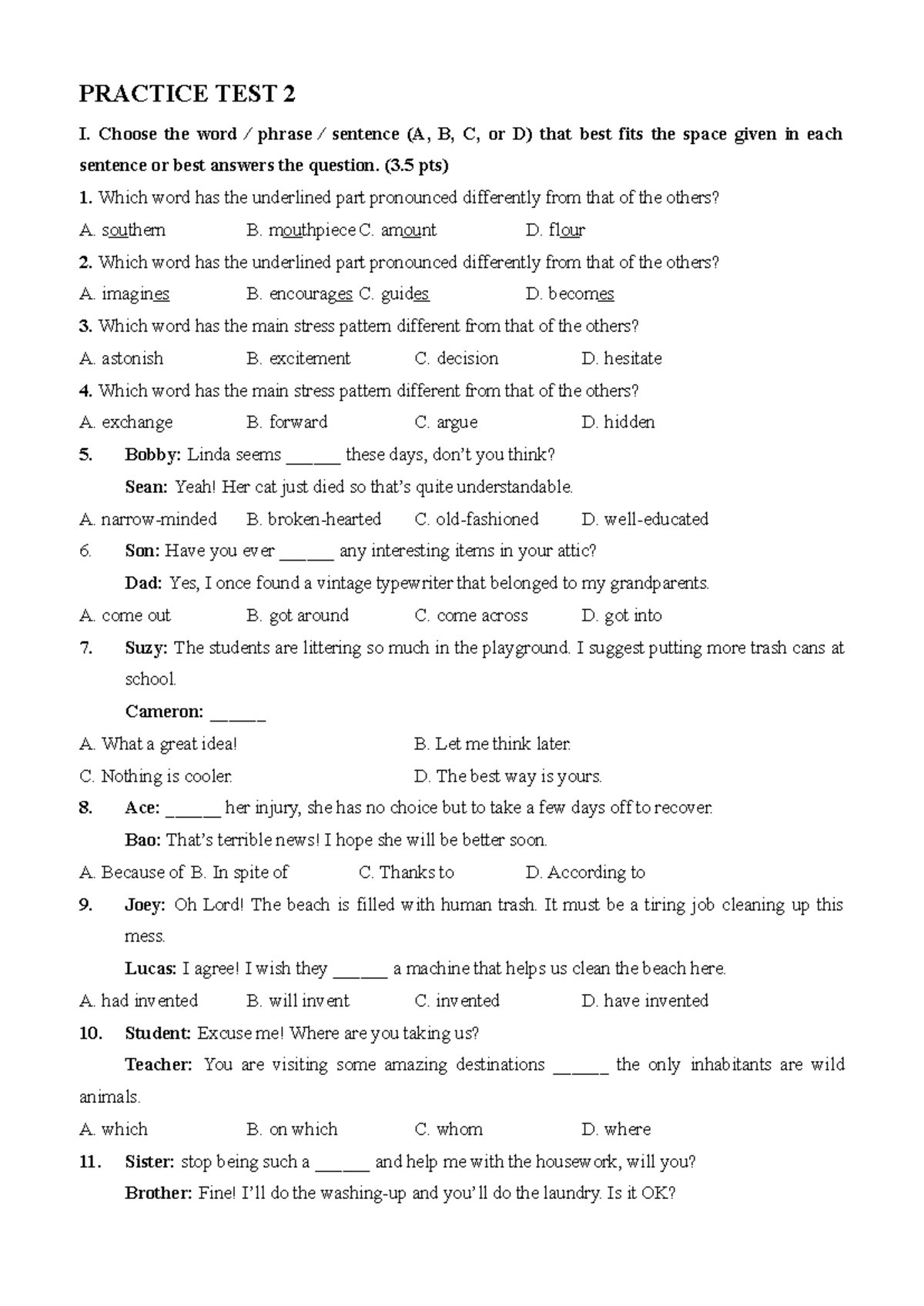 ĐỀ 2 - Practice Test for THCS Students - Studocu