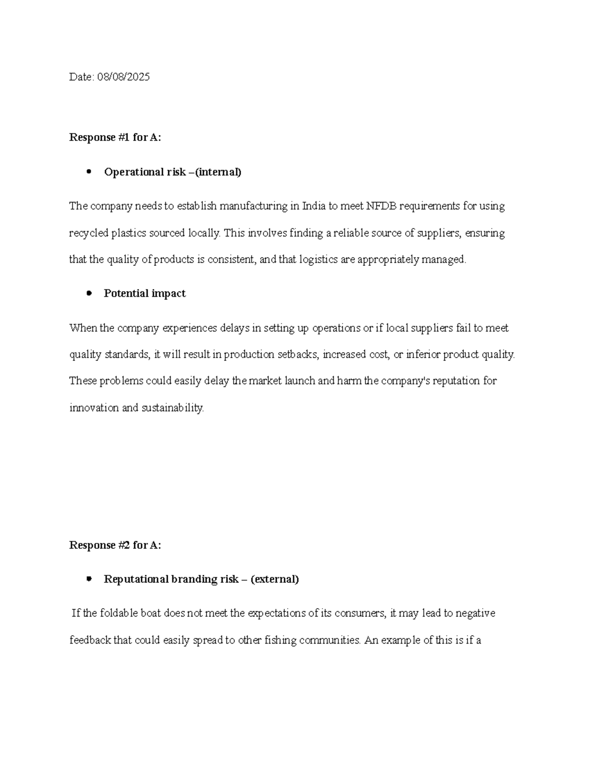 SWOT Analysis and Risk Assessment for D081 Task 2: Operational Strategy ...