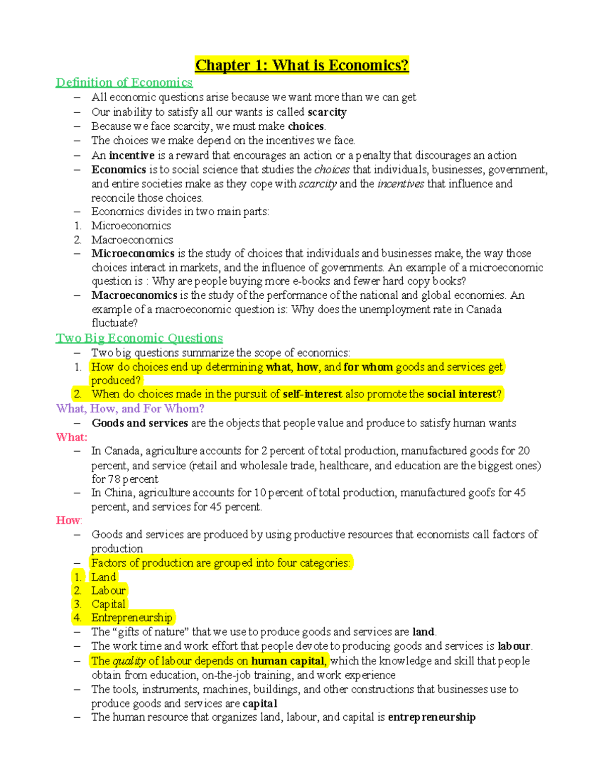 Chapter 1: Introduction to Economics and Key Concepts - Studocu