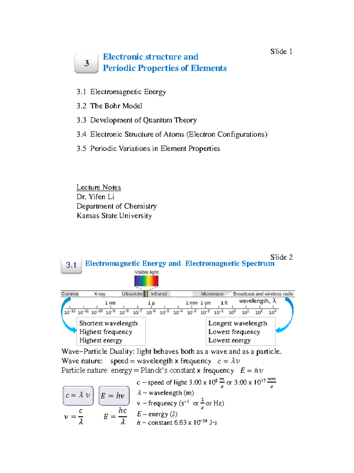CHEM 101: Electronic Structure & Periodic Properties - Lecture Notes ...