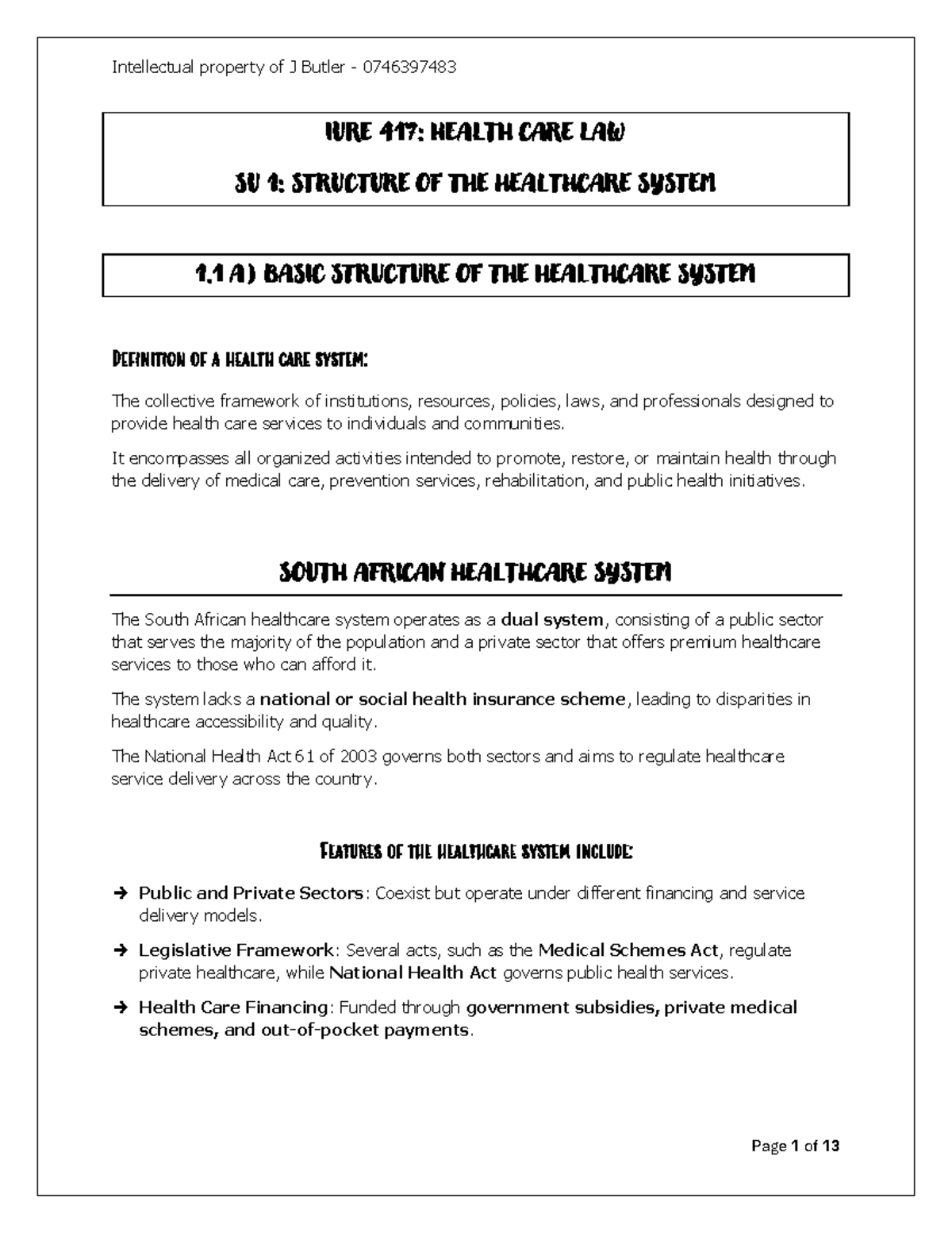 SU 1: Overview of the South African Health Care System - Studocu