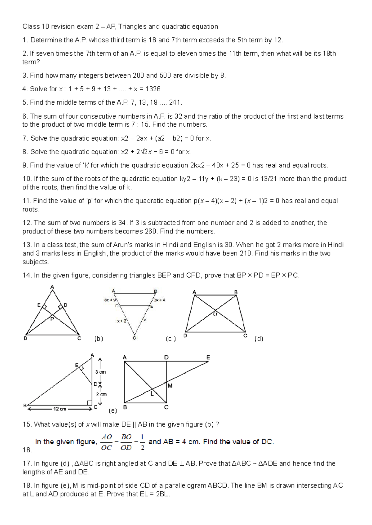 Class 10 - math - Practice questions - Class 10 revision exam 2 – AP ...