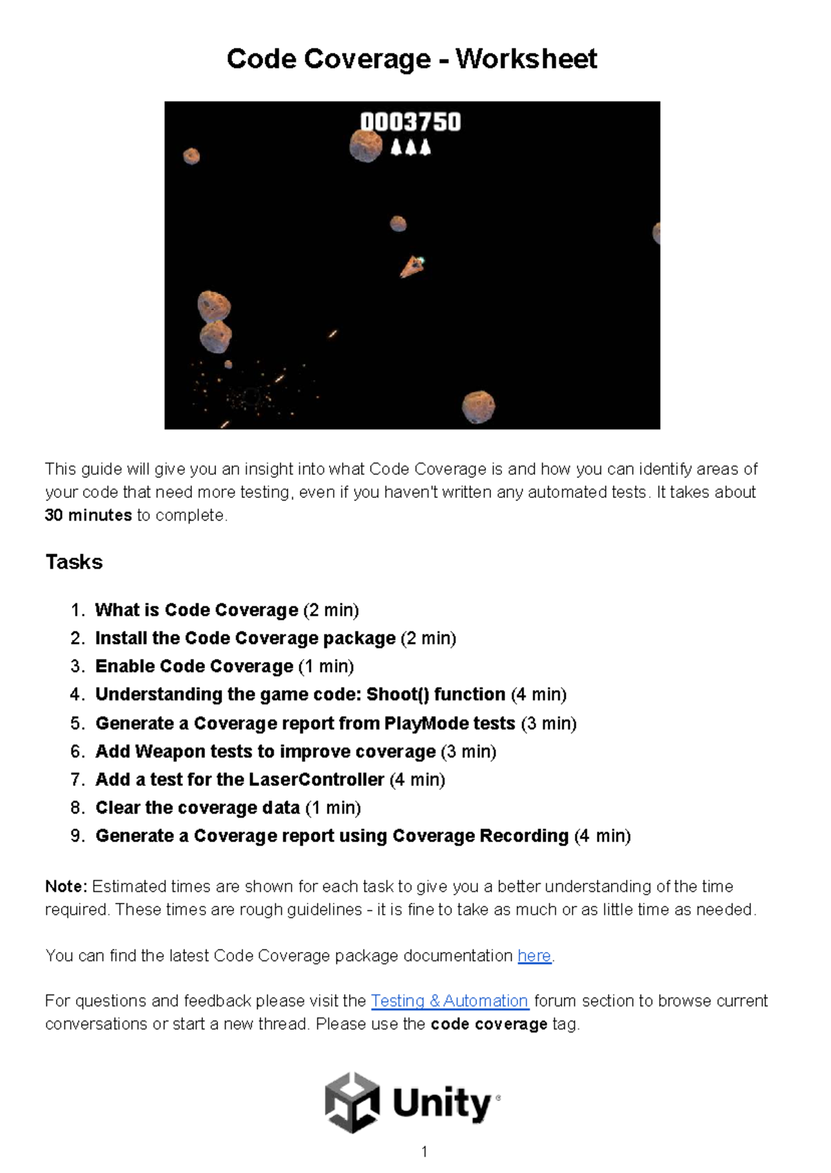 Code Coverage - Complete Worksheet for Testing in Unity (CS101) - Studocu