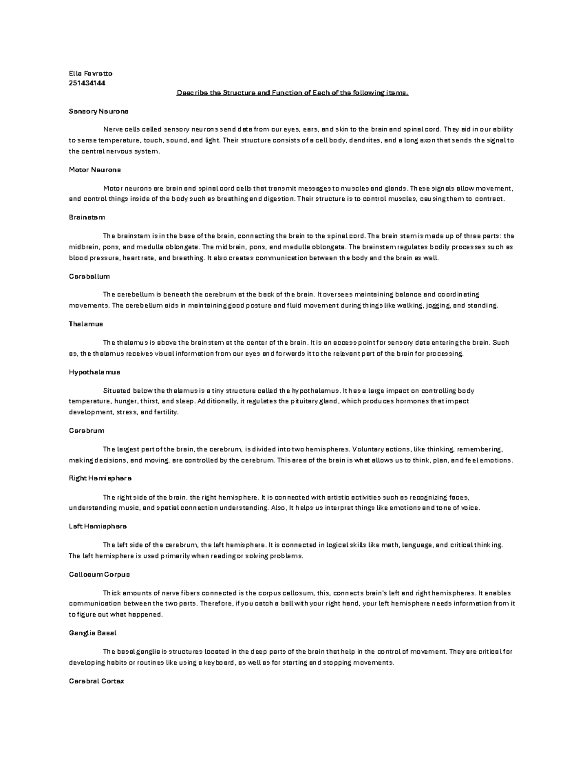 BIOL 101 Human Brain Structure & Function Overview - Notes PDF - Studocu