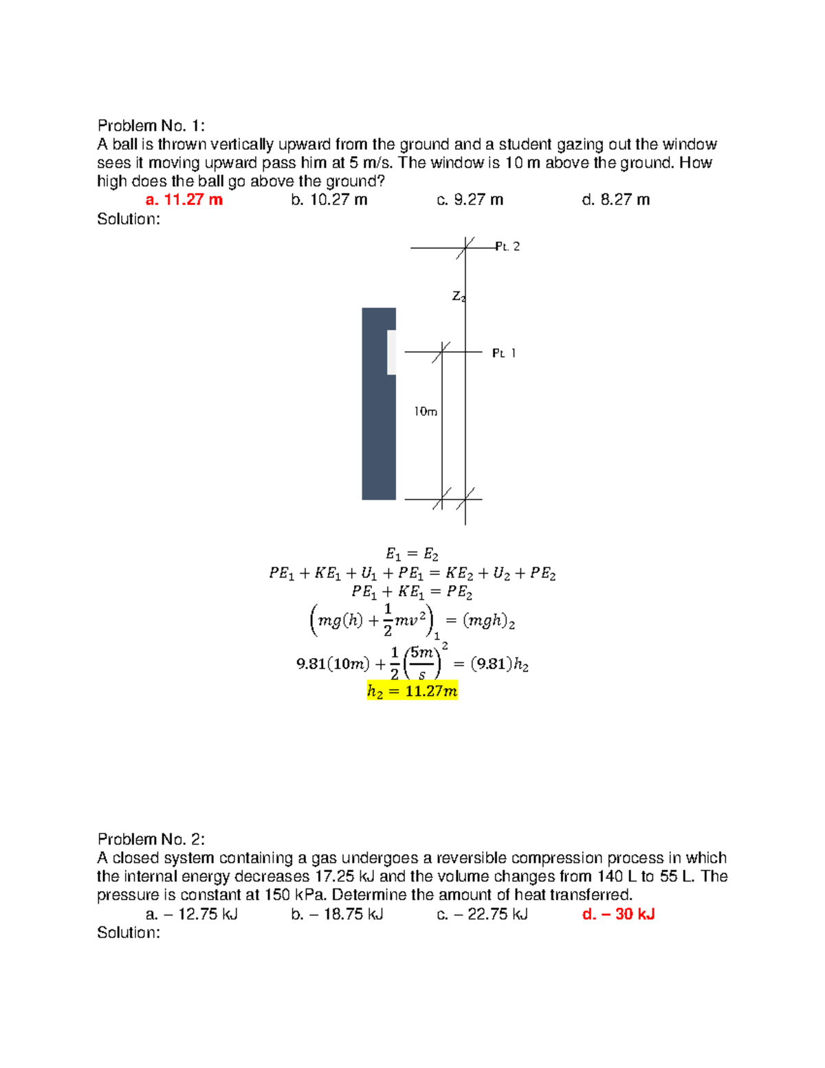 Energy Problems and Solutions for Physics Course (PH101) - Studocu