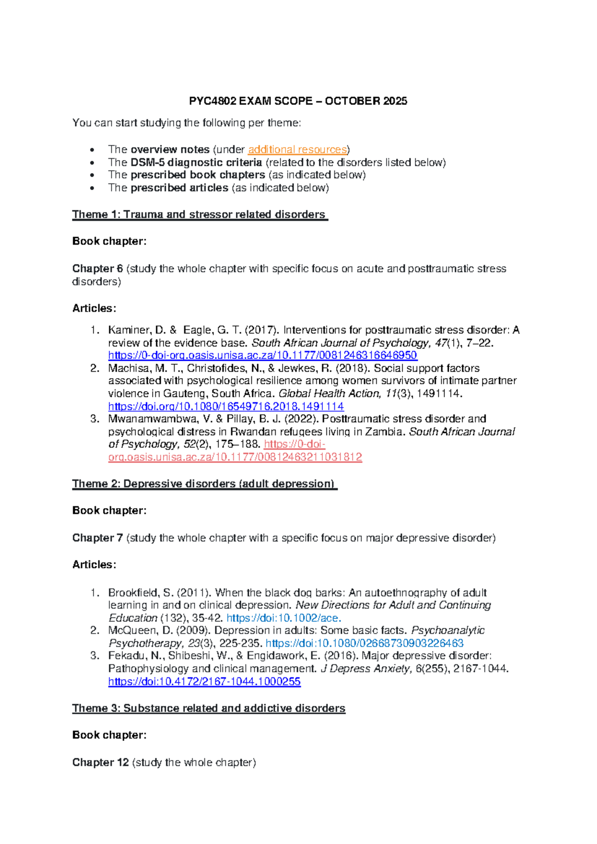 PYC4802 Final Exam Study Guide: Scope and Themes for 2025 - Studocu