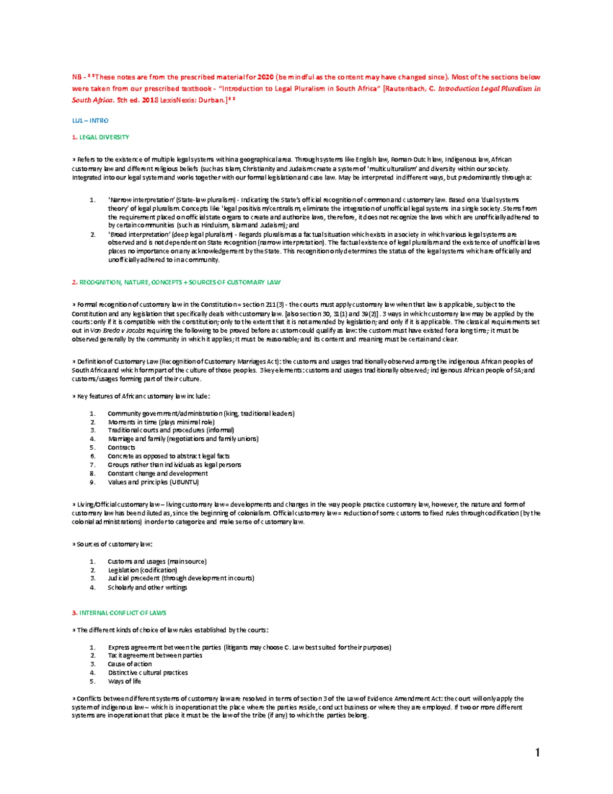 Notes on Legal Pluralism and Customary Law (LAW 101) - Studocu