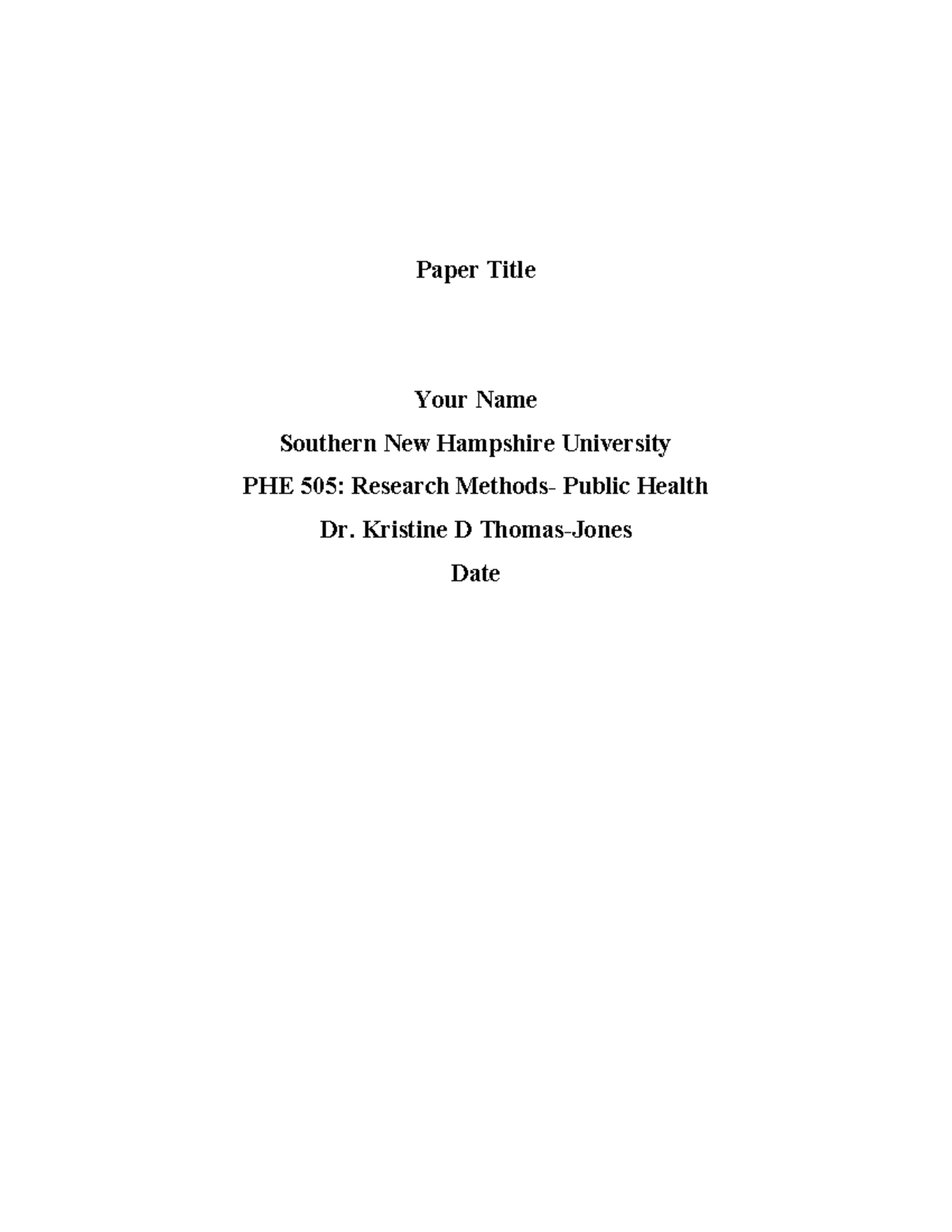 Example of title page and references Research Methods-Public Health ...