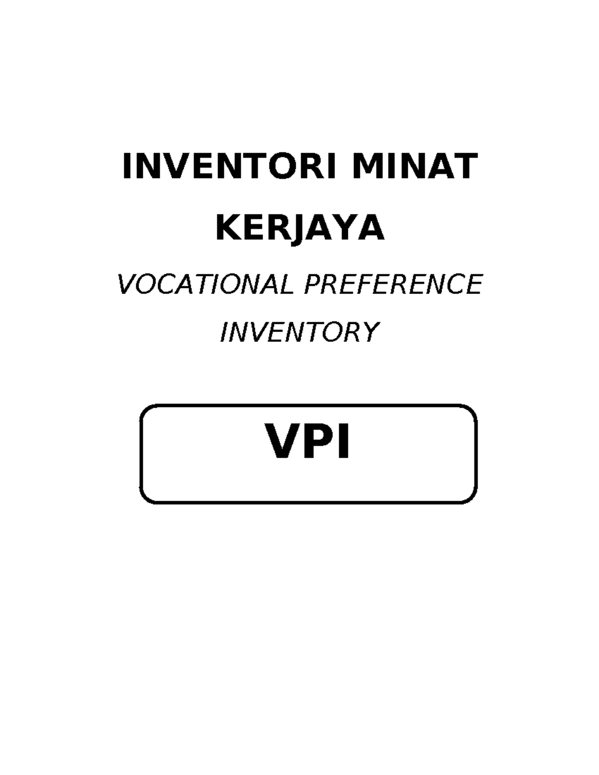 VPI 2: Vocational Preference Inventory for Career Interests - Studocu