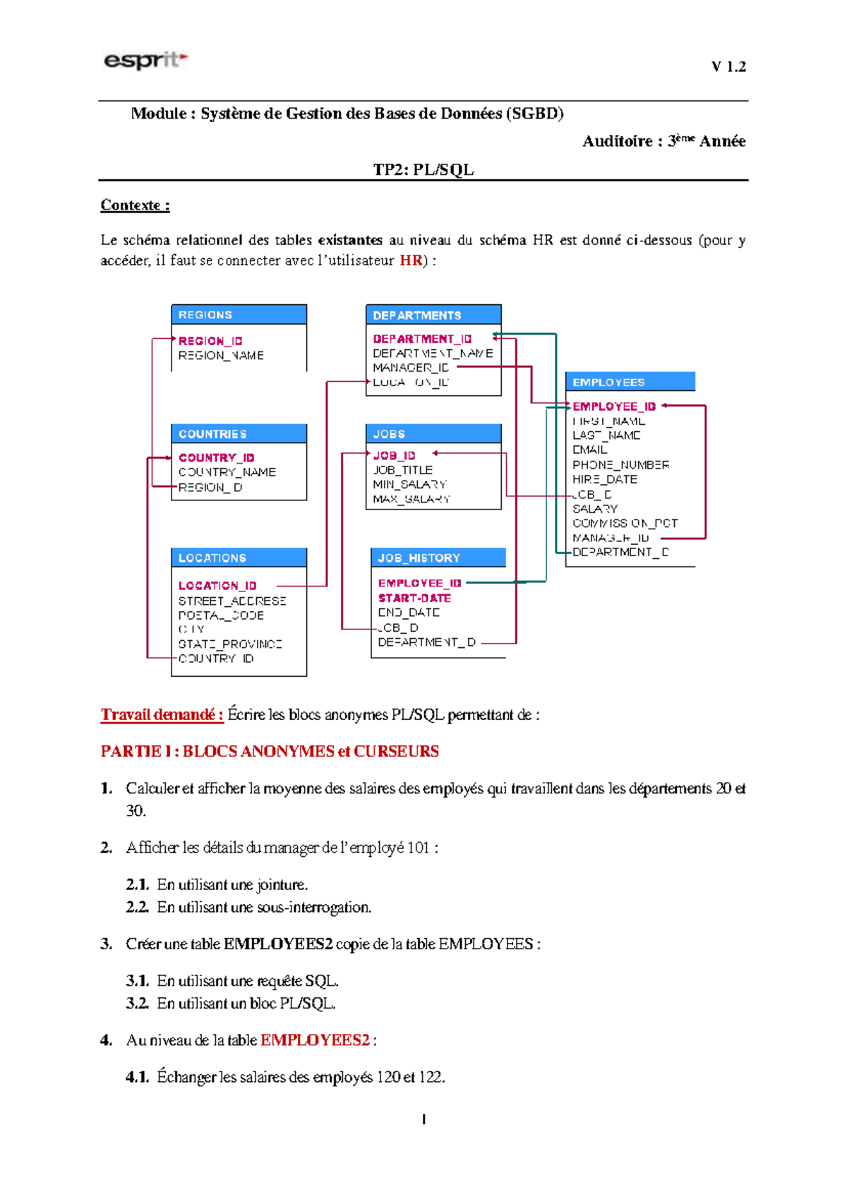 TP2 PL SQL : Blocs Anonymes et Curseurs pour SGBD en 3ème Année - Studocu