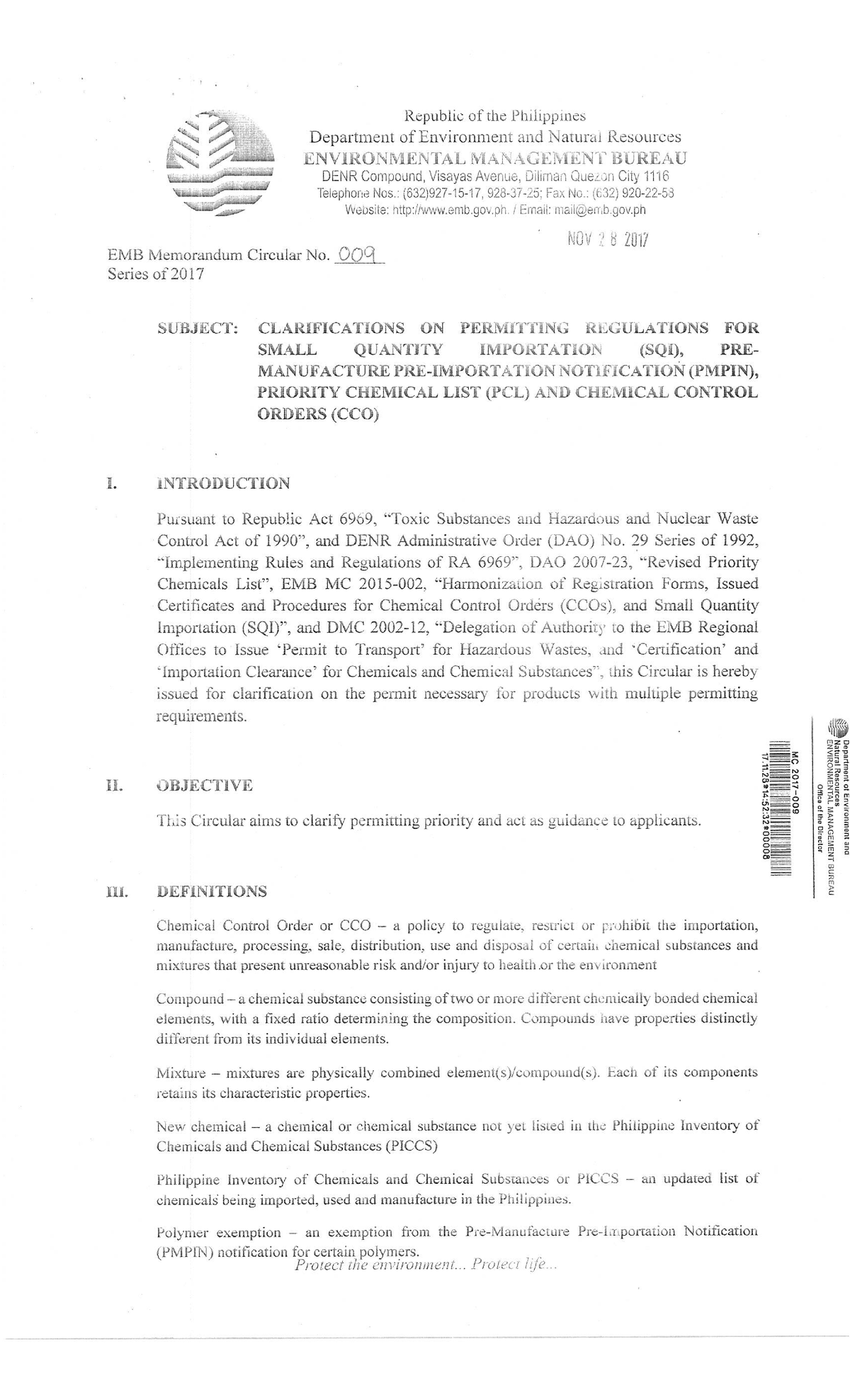 MC-2017-009 Clarification on SQI Permitting Regulations for PCL and CCO ...