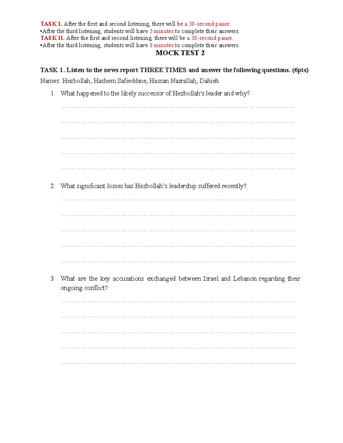 MOCK TEST 2 - Listening Comprehension Tasks and Questions - Studocu