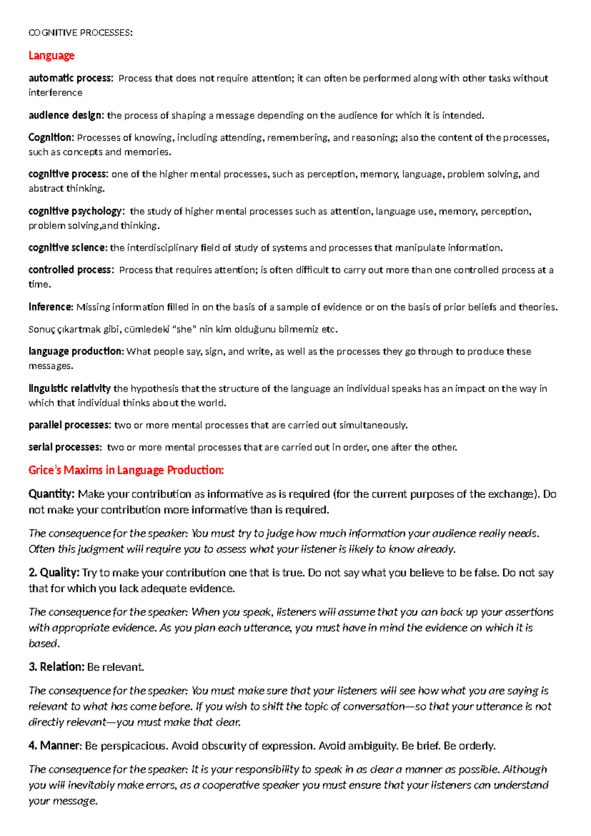 Cognitive Processes: Key Concepts, Theories, and Language Production ...