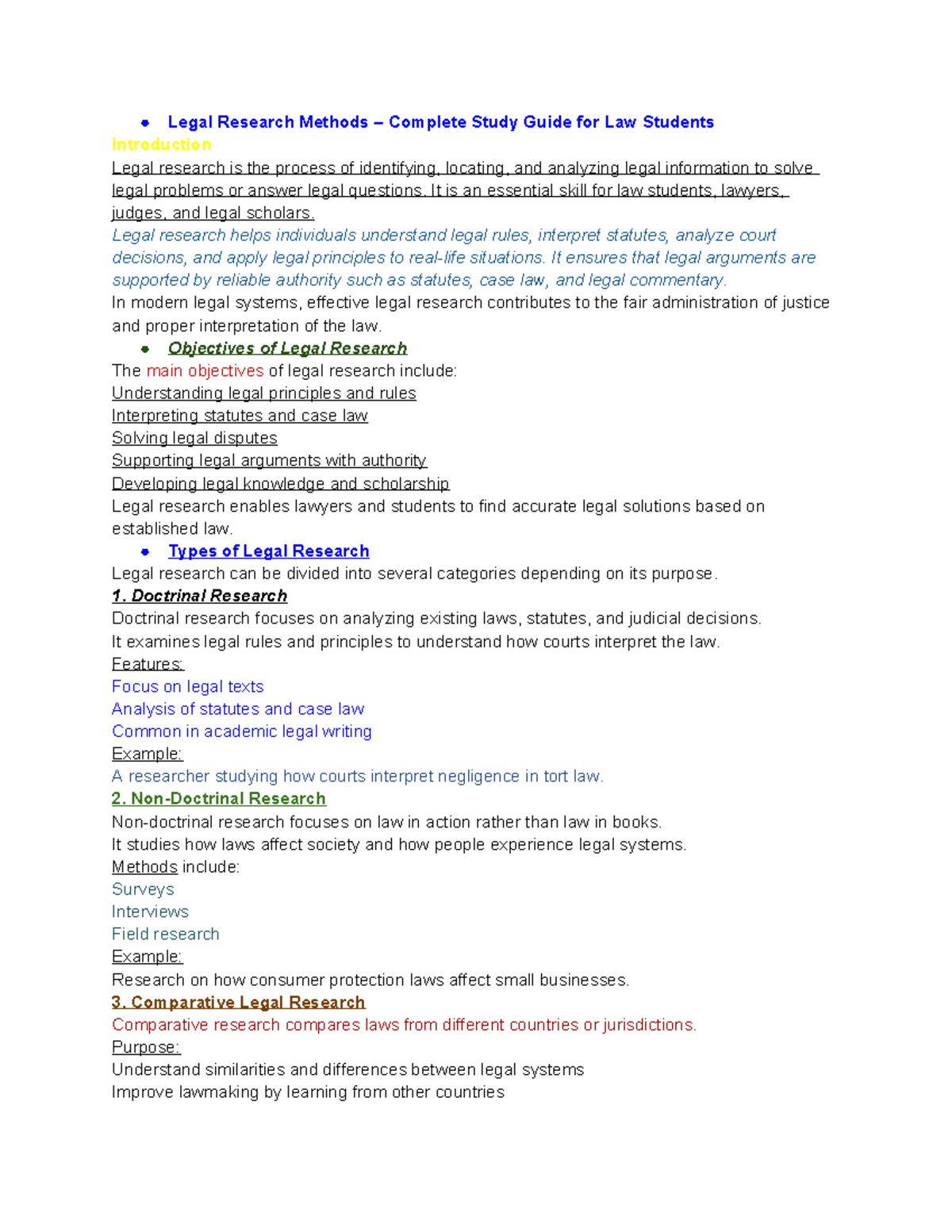 Legal Research Methods (LAW 101) – Comprehensive Study Guide - Studocu