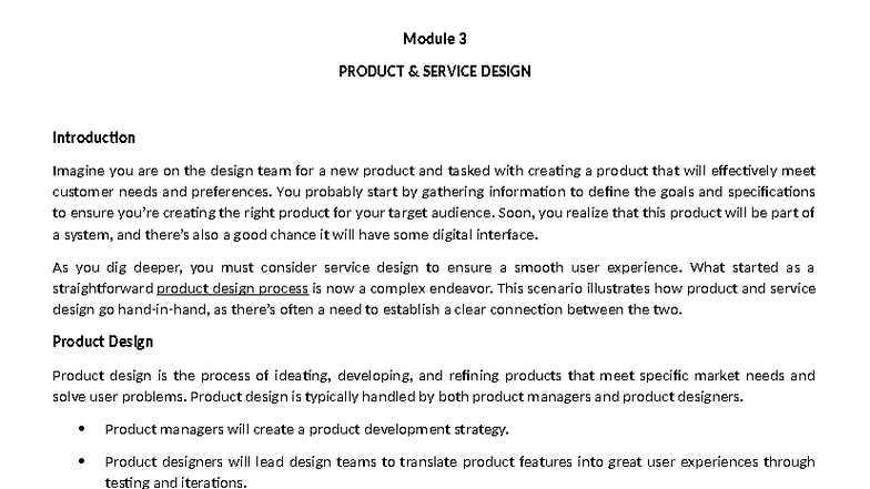 Module 3: Product & Service Design Overview and Best Practices - Studocu