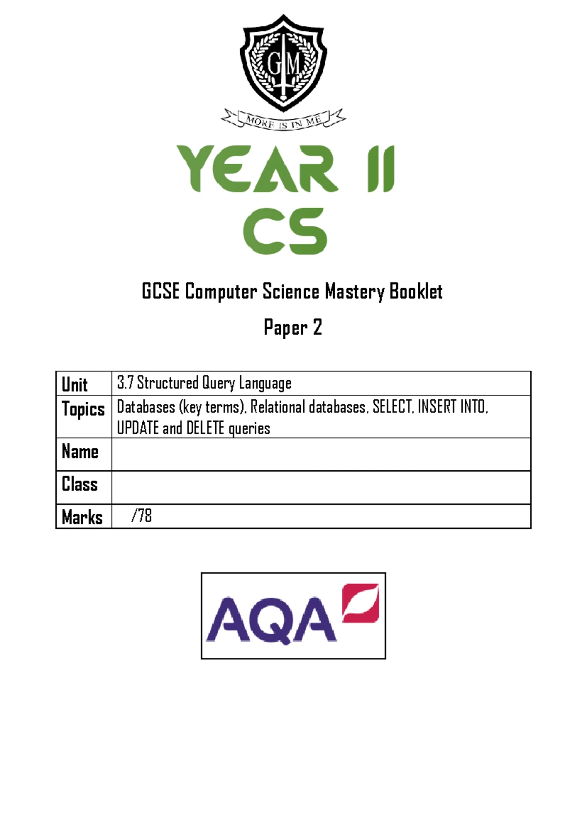 GCSE Computer Science Unit 3.2 Programming Questions Booklet - Studocu