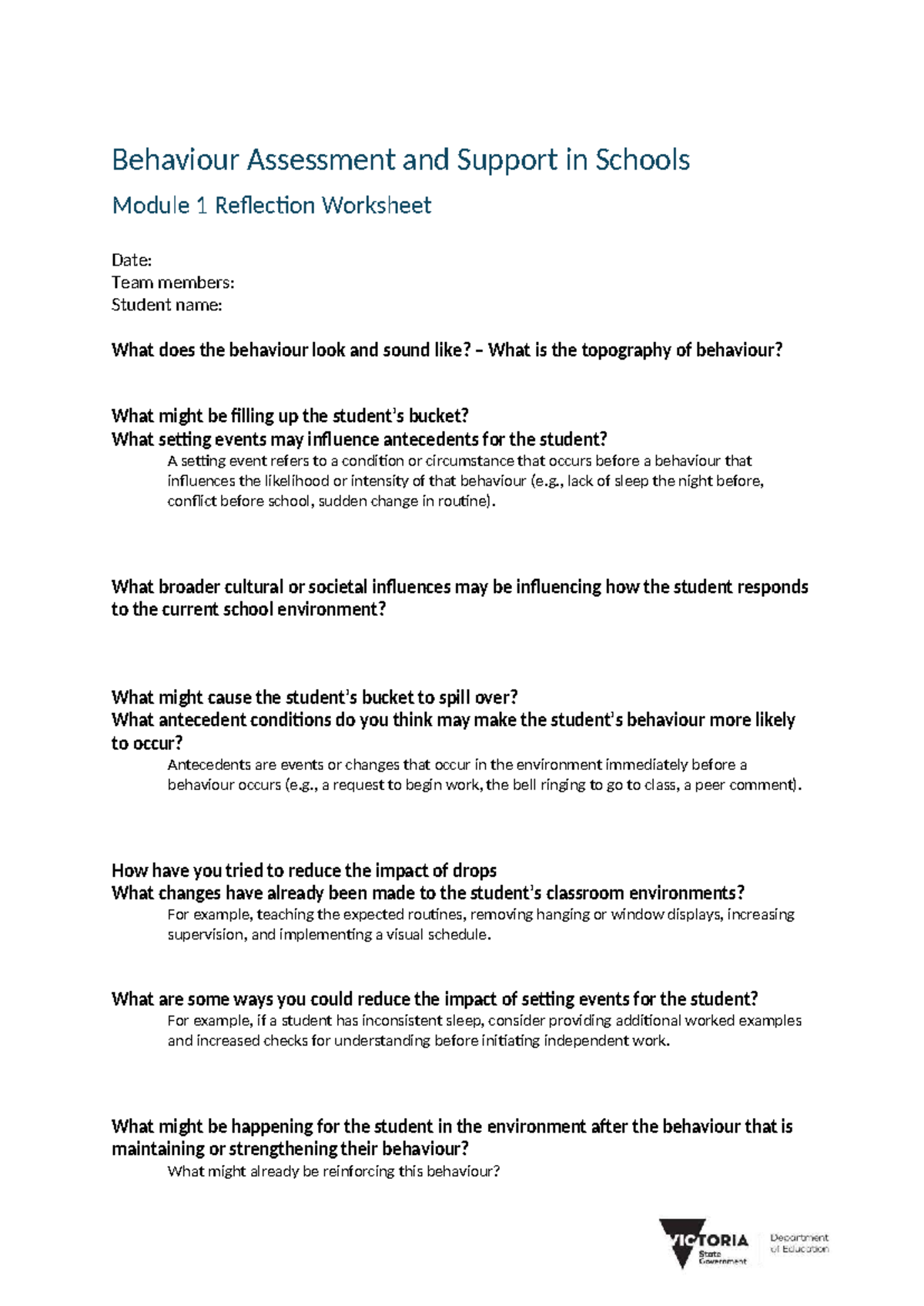 Behaviour Assessment and Support in Schools: Module 1 Reflection - Studocu