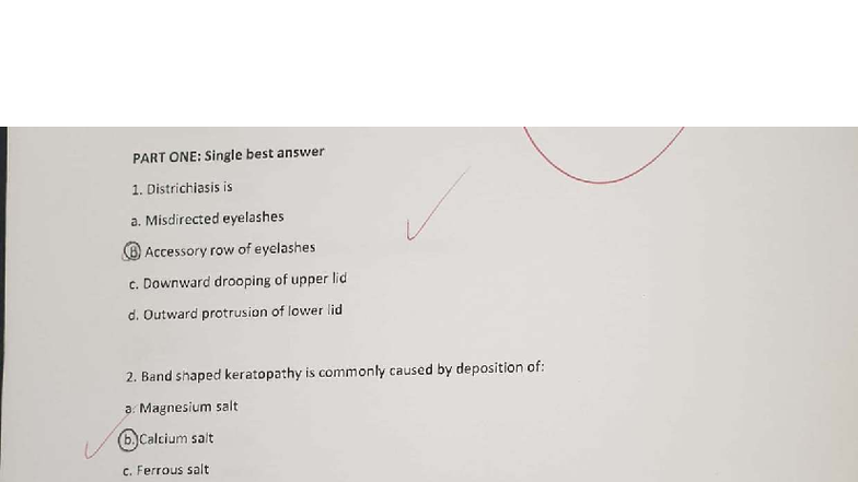 Ophthalmology End of Rotation: Single Best Answer Questions - Studocu