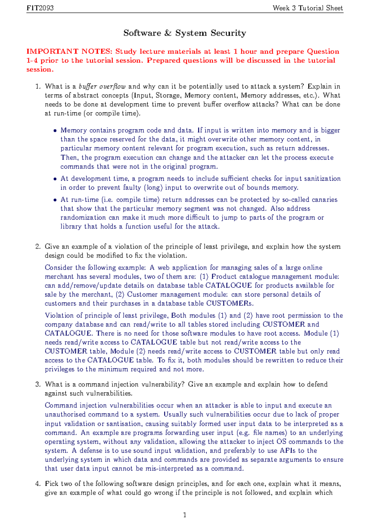 Week 3 Software Security Tutorial Sheet Sample Solutions - Studocu