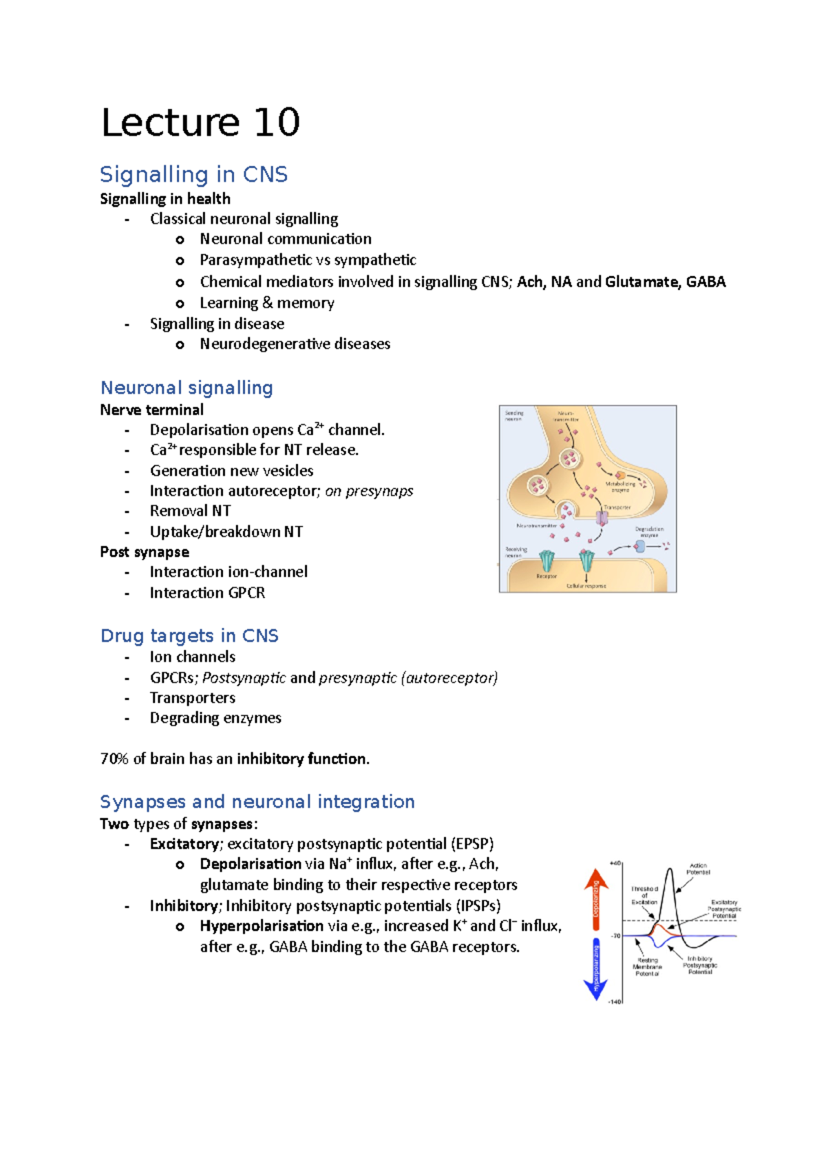 Lecture 10 - Overview of CNS Signalling and Neurodegenerative Diseases ...