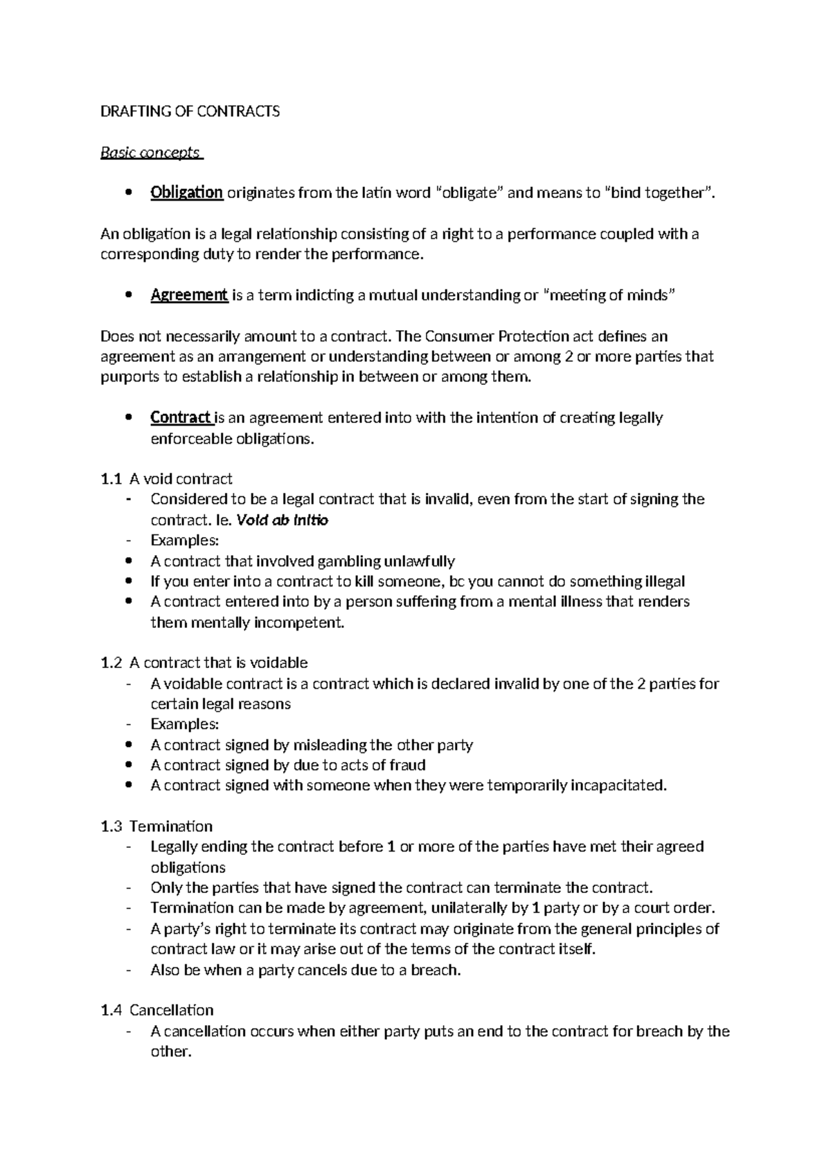 Drafting of Contracts: Key Concepts and Legal Principles - Studocu
