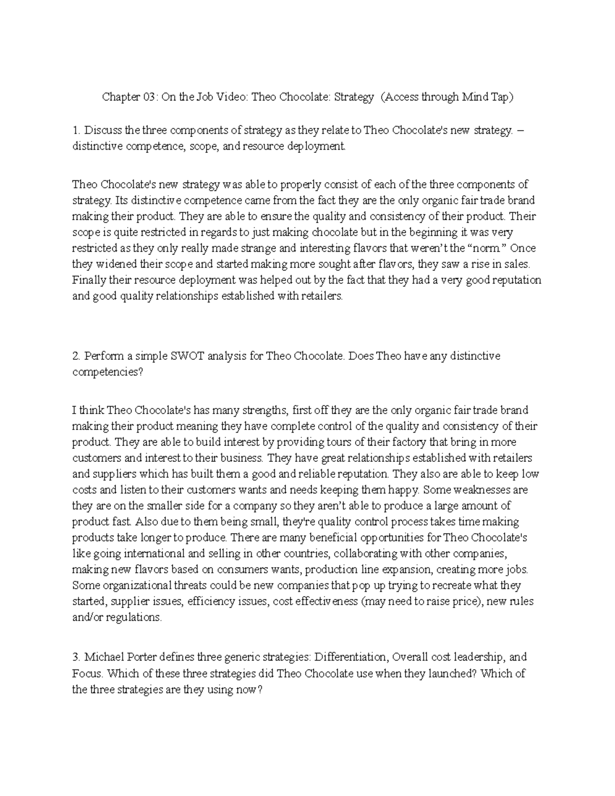 MGMT 101: Chapter 3 Notes on Theo Chocolate Strategy Analysis - Studocu