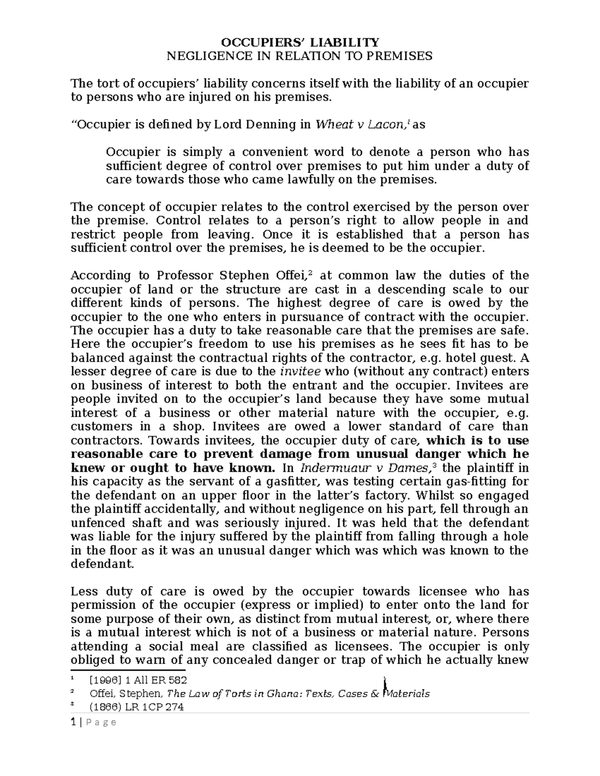 Occupiers' Liability and Product Liability: A Comprehensive Overview ...