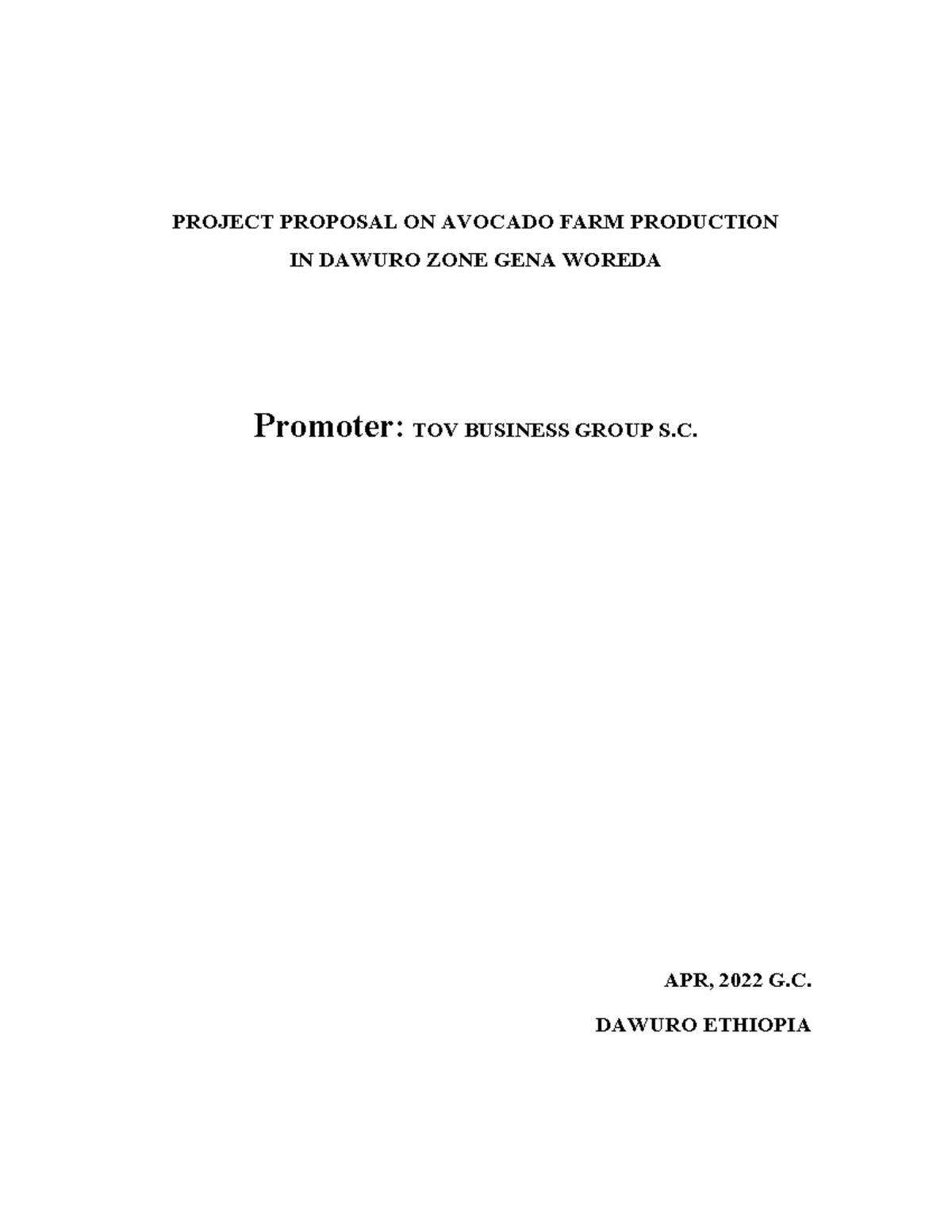 Project Proposal for Avocado Farm Production in Dawuro Zone - Studocu