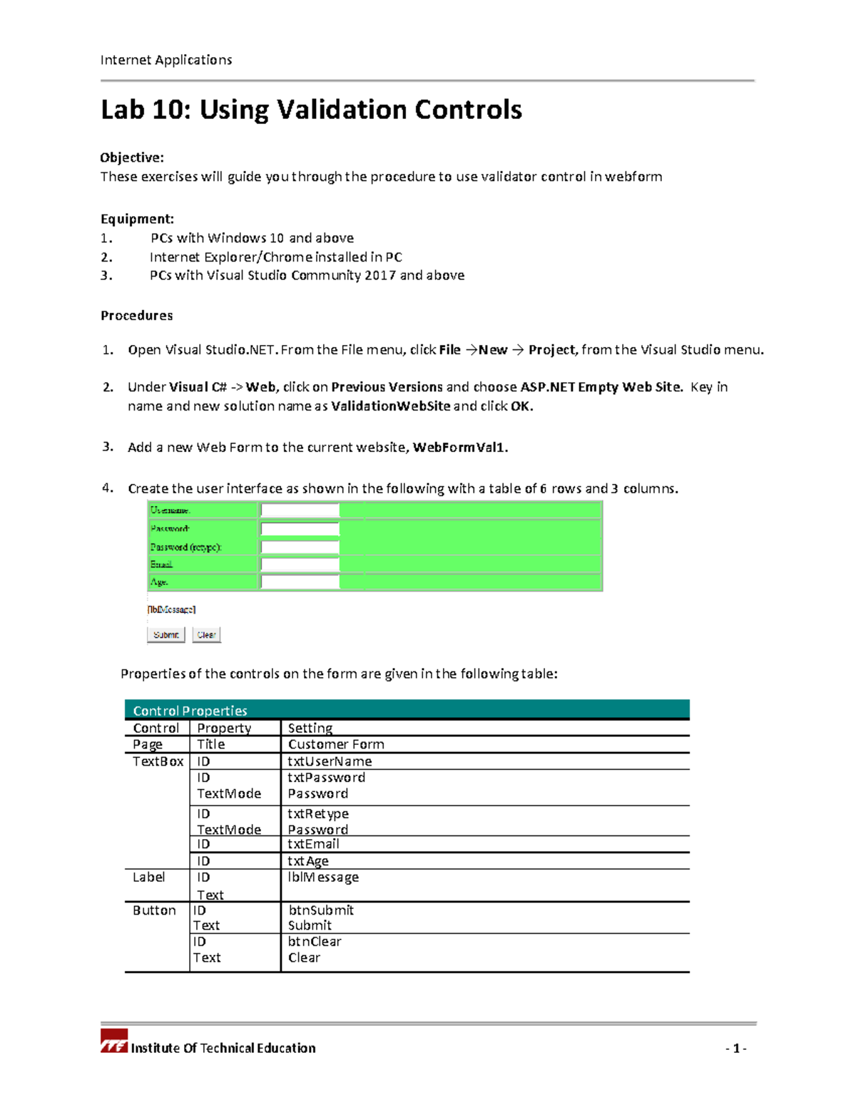 Lab 10 - Use validator controls in webform - Internet Applications In ...