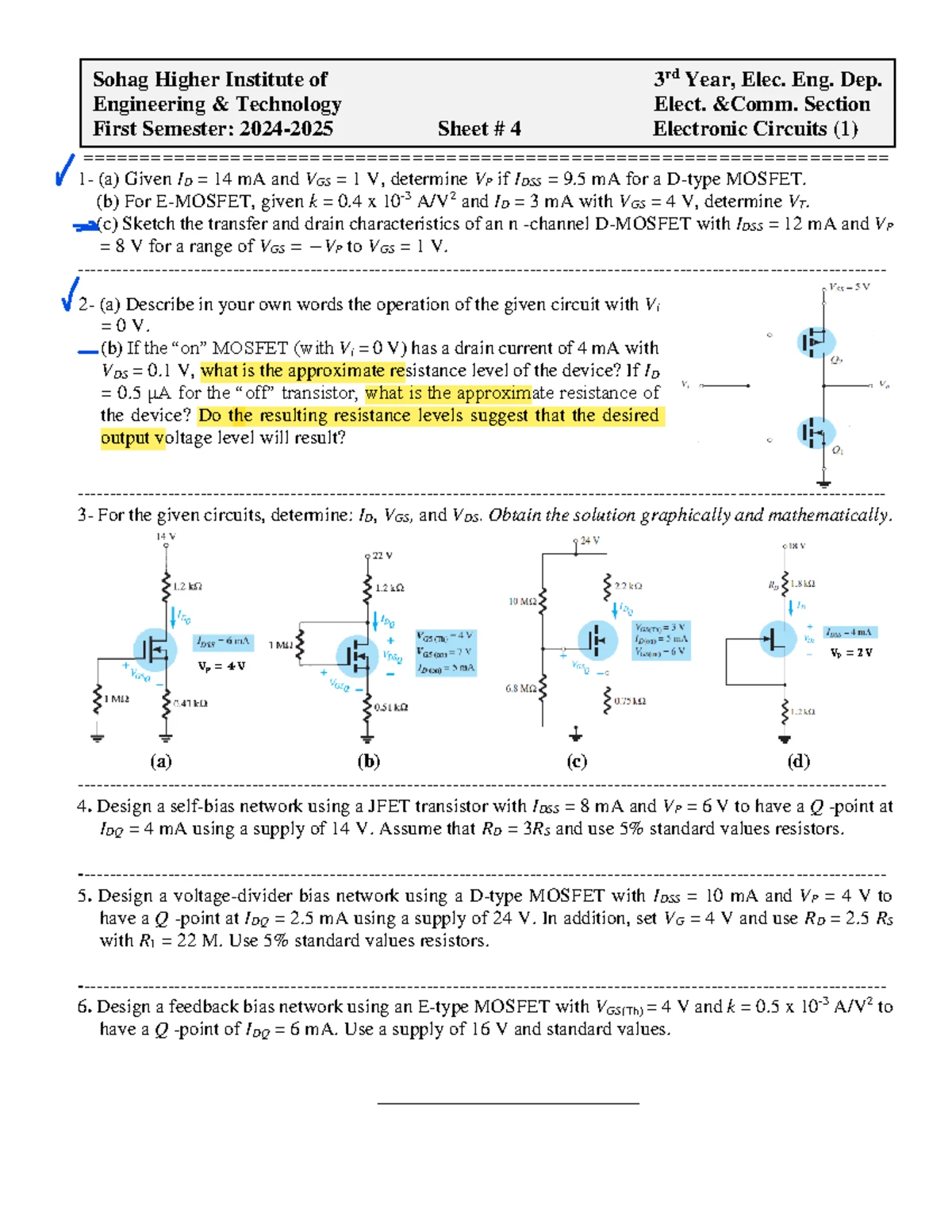 Sheet 6 EE 322 - Electronic Circuits: Multistage Amplifiers & Frequency ...