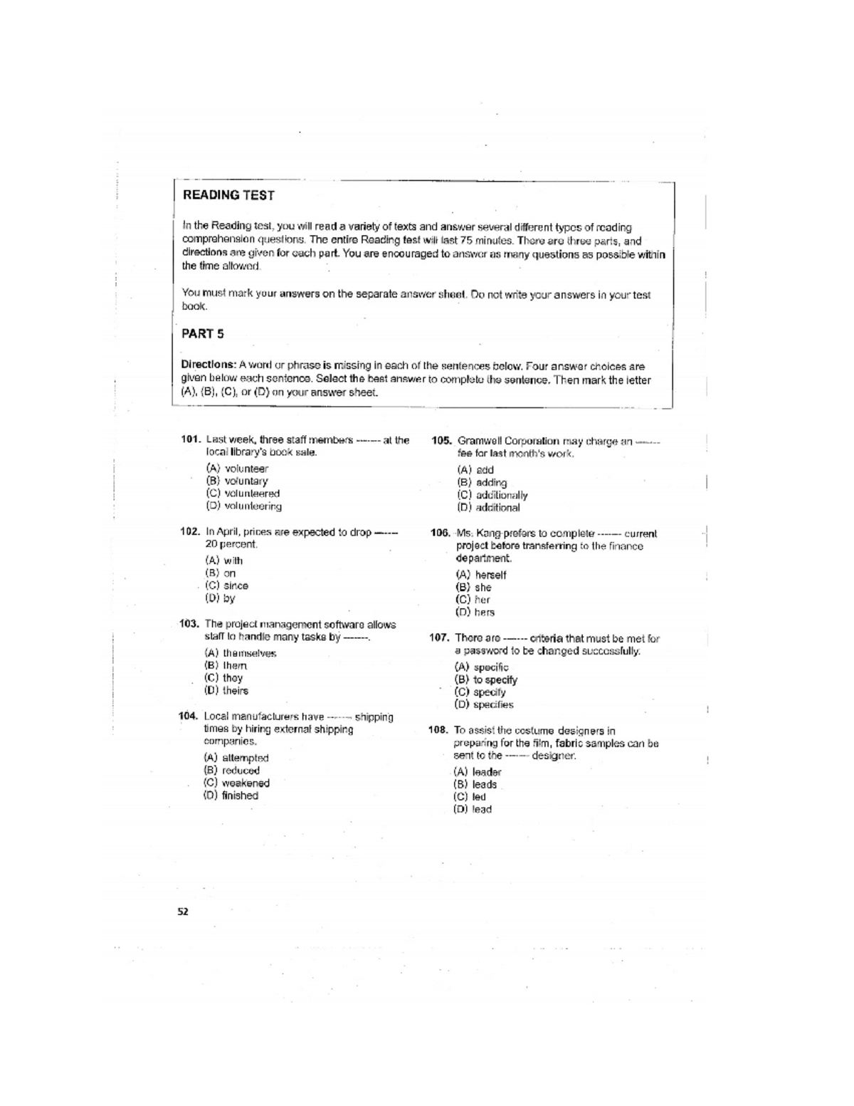 PART 56 23 TEST 2 - Reading Test Vocabulary Exercises - Studocu