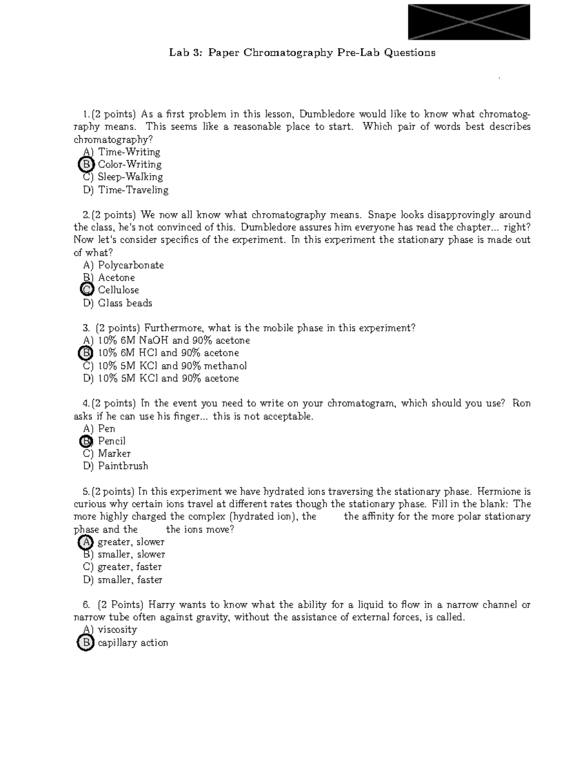 Print - Post lab questions are corrected - Lab 3: Paper Chromatography ...