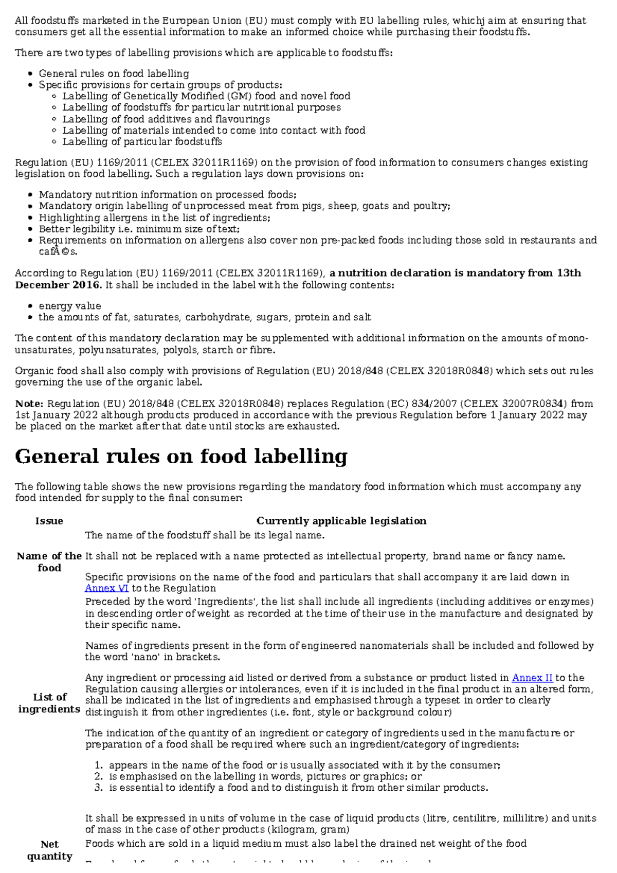 EU Labelling Regulations for Foodstuffs: Compliance Overview (EUN req ...