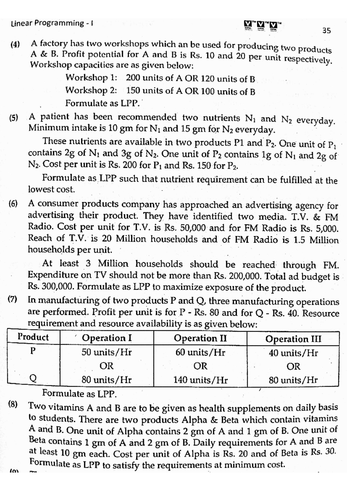 Linear Programming Formulations for Product and Resource Optimization ...