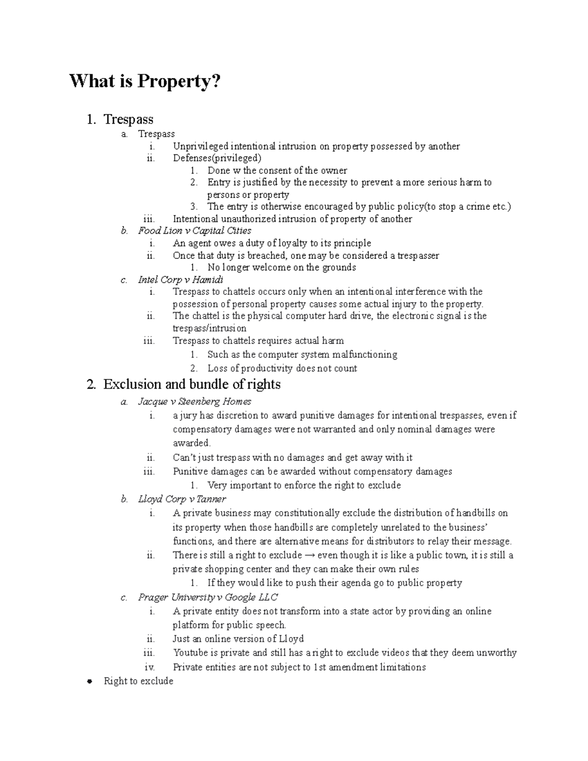 Property Law Outline S23: Key Concepts and Case Summaries - Studocu